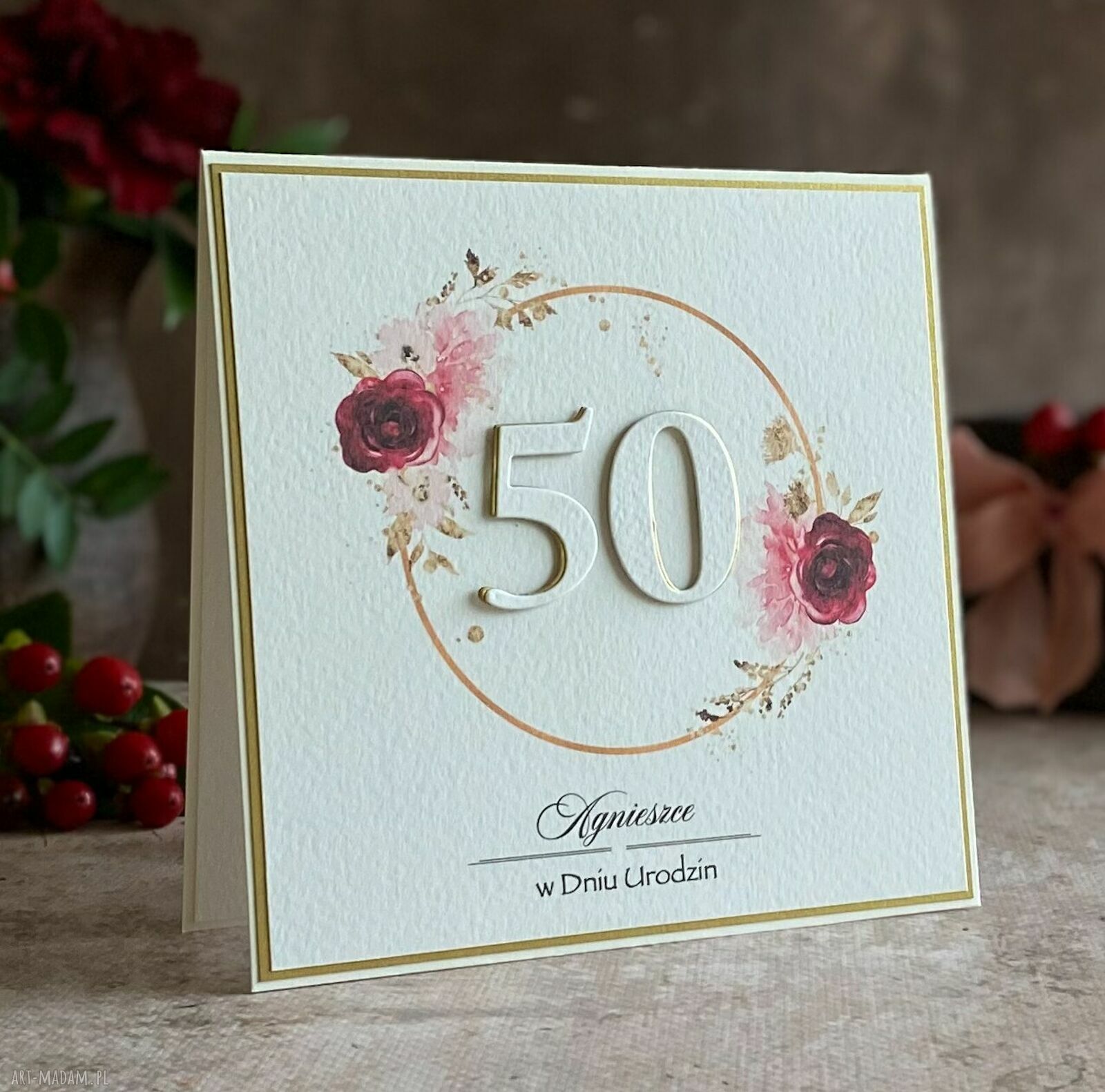 Kartka urodzinowa 50 dla jubilatki z kopertą prezentową - BH 50