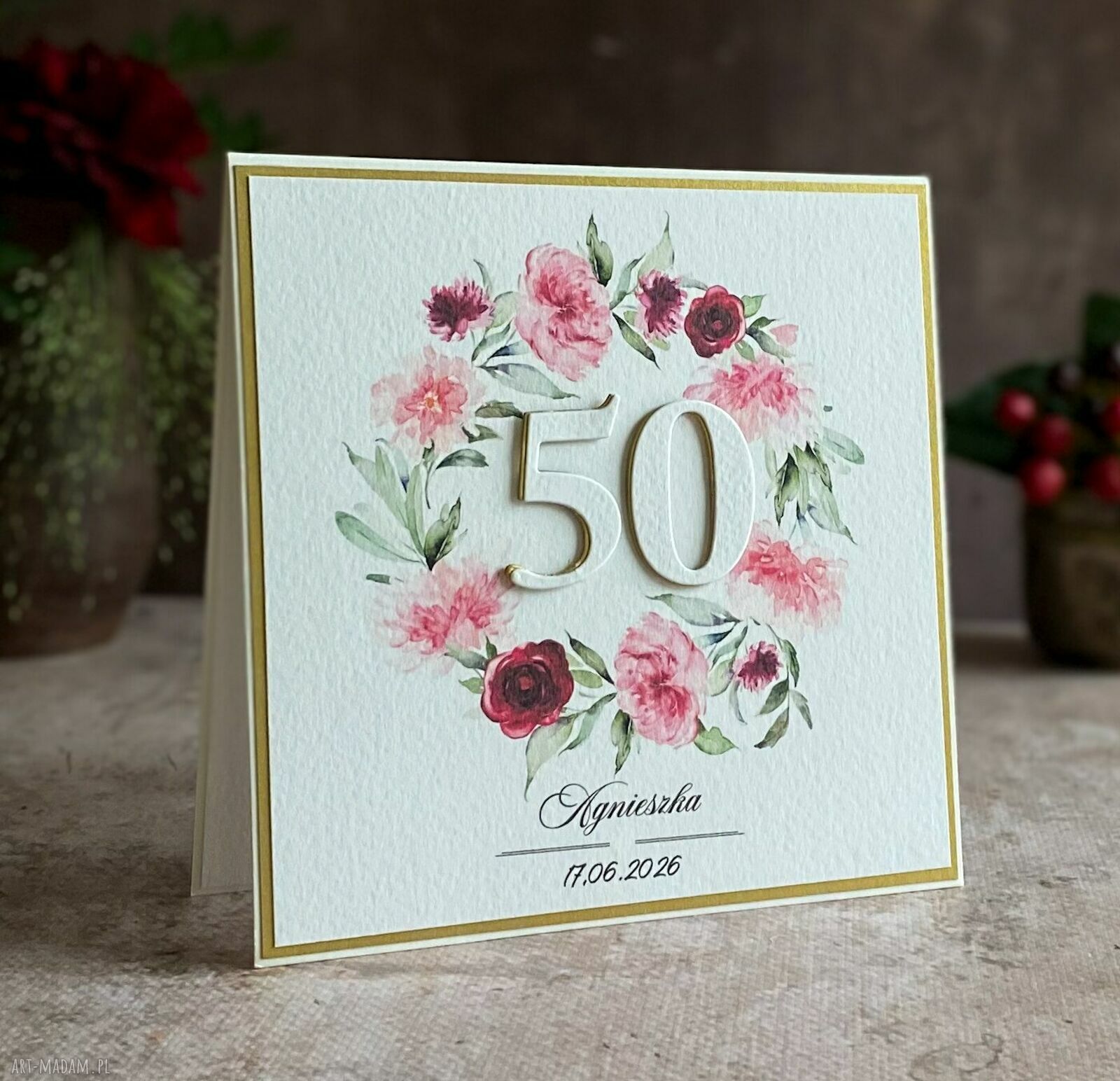 Elegancka kartka urodzinowa 50 lat z kopertą prezentową BH 21B