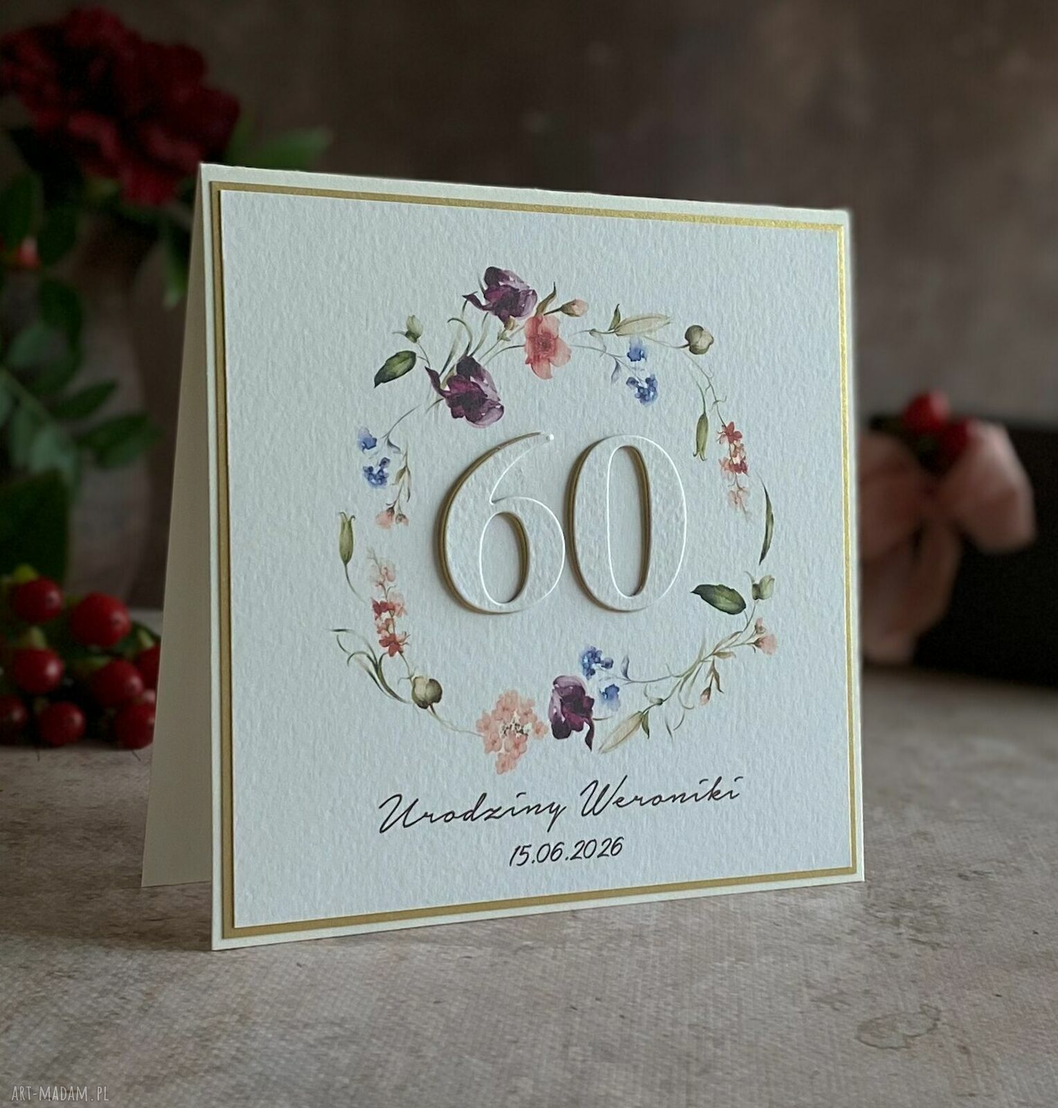 Kartka urodzinowa z kopertą prezentową BE HAPPY BH 70A - 60 urodziny