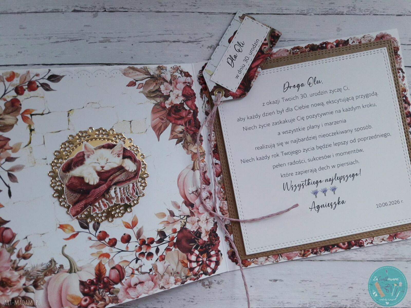 Personalizowana kartka urodzinowa z kotem handmade