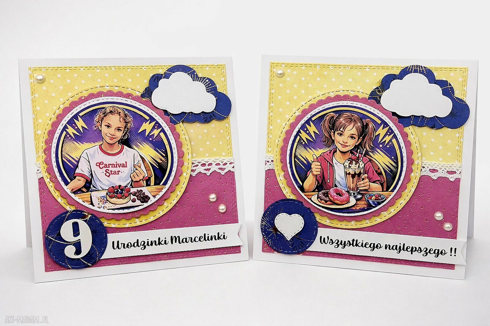 Ręcznie robiona kartka urodzinowa dla dziewczynki w stylu scrapbooking 15x15