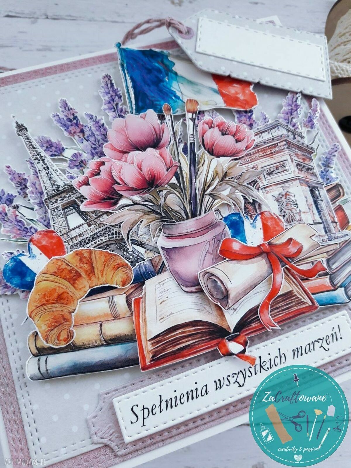 Kartka urodzinowa 3D dla miłośniczki Francji - ręcznie robiona scrapbooking