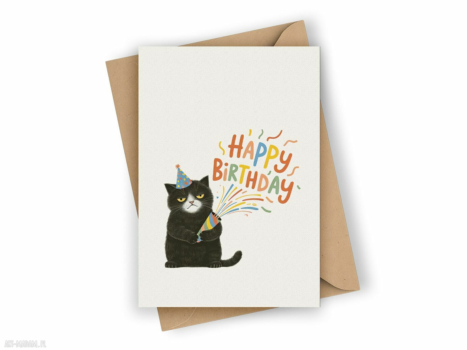 Kartka urodzinowa z kotem "Happy Birthday"