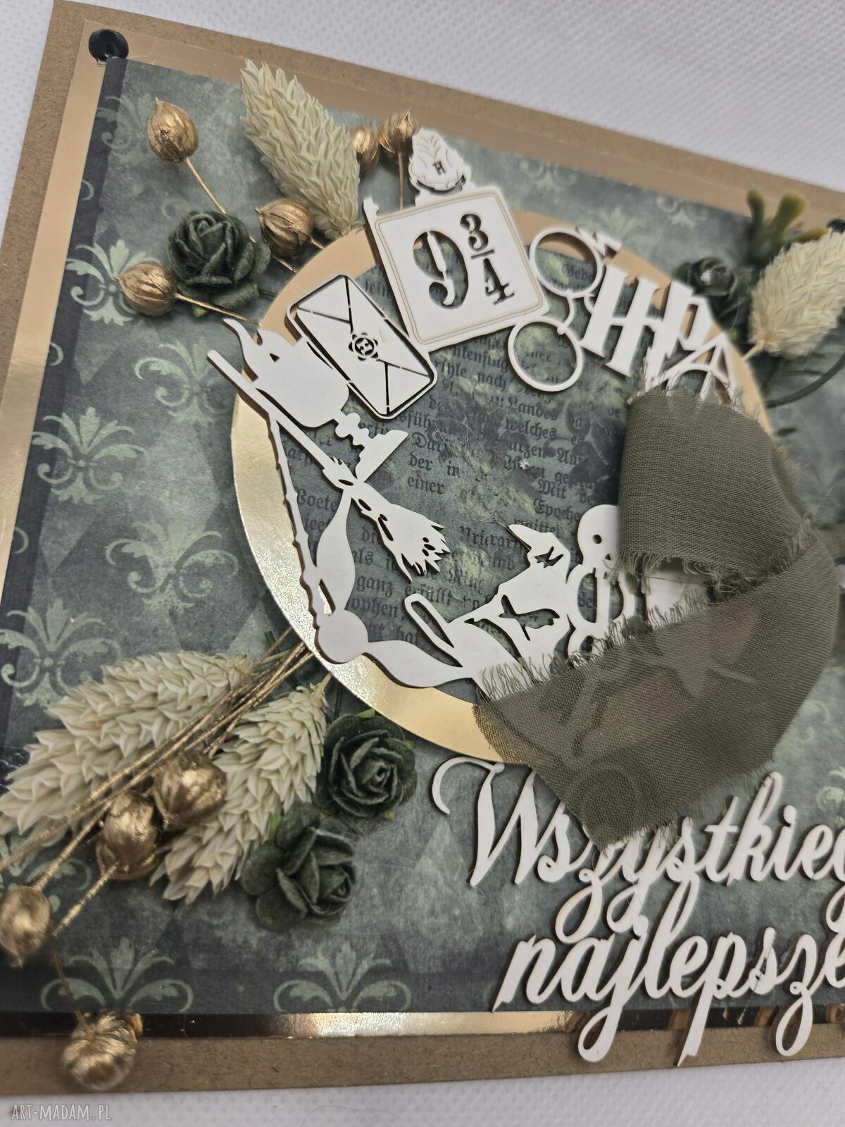 Kartka urodzinowa Harry Potter dla fana magii - scrapbooking z suszonymi kwiatami