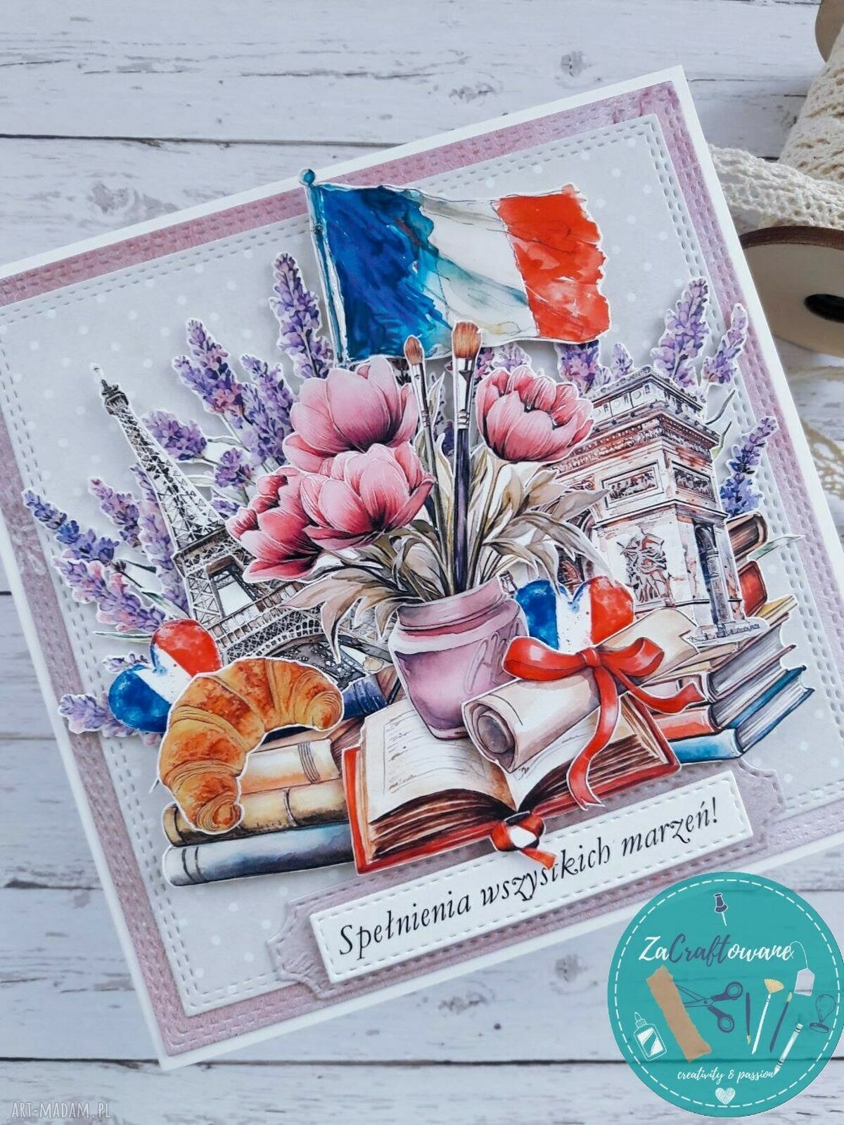 Kartka urodzinowa 3D dla miłośniczki Francji - ręcznie robiona scrapbooking