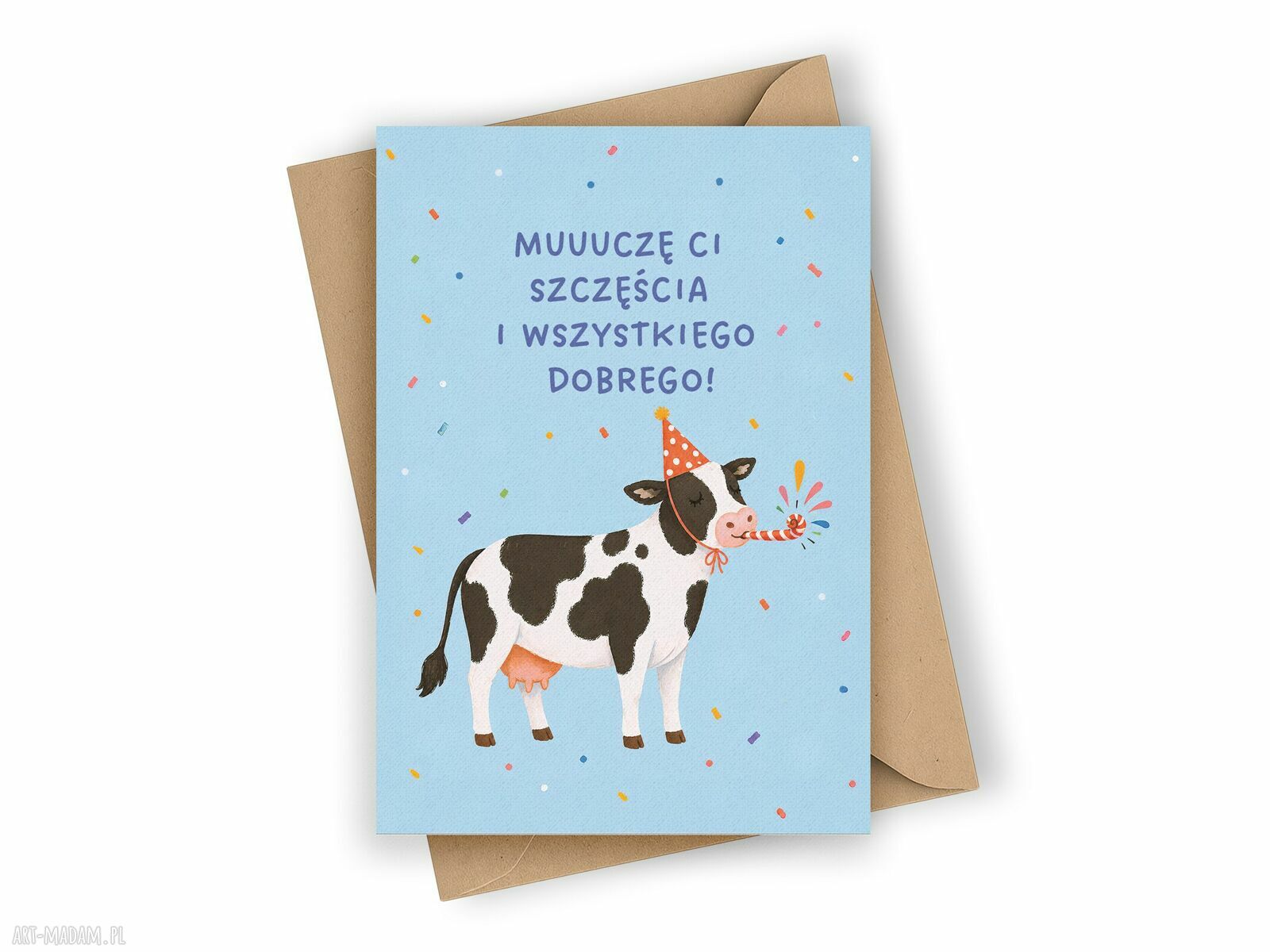 Kartka urodzinowa z krową - muuuczę Ci szczęścia i wszystkiego dobrego!