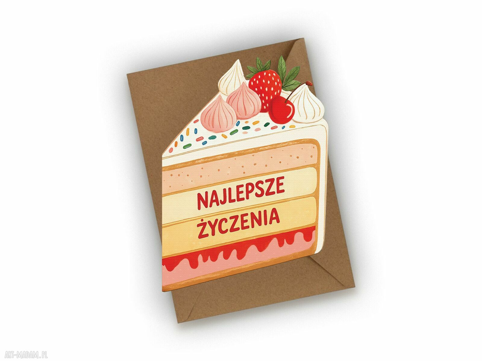 Kartka urodzinowa z torcikiem - najlepsze życzenia