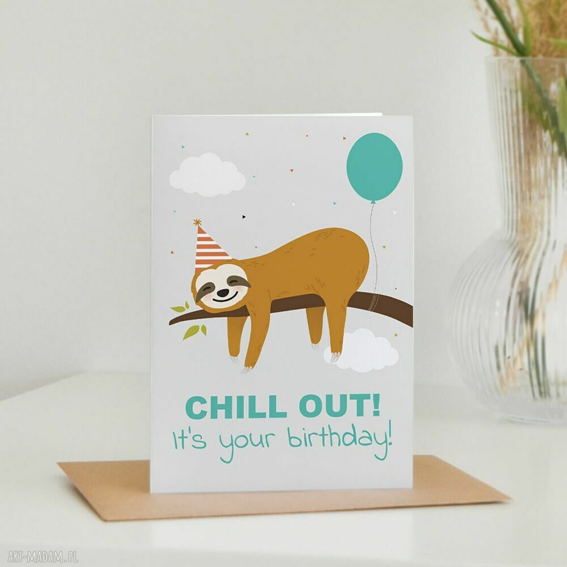 Kartka urodzinowa A6 Leniwiec Chillout - Sto Lat