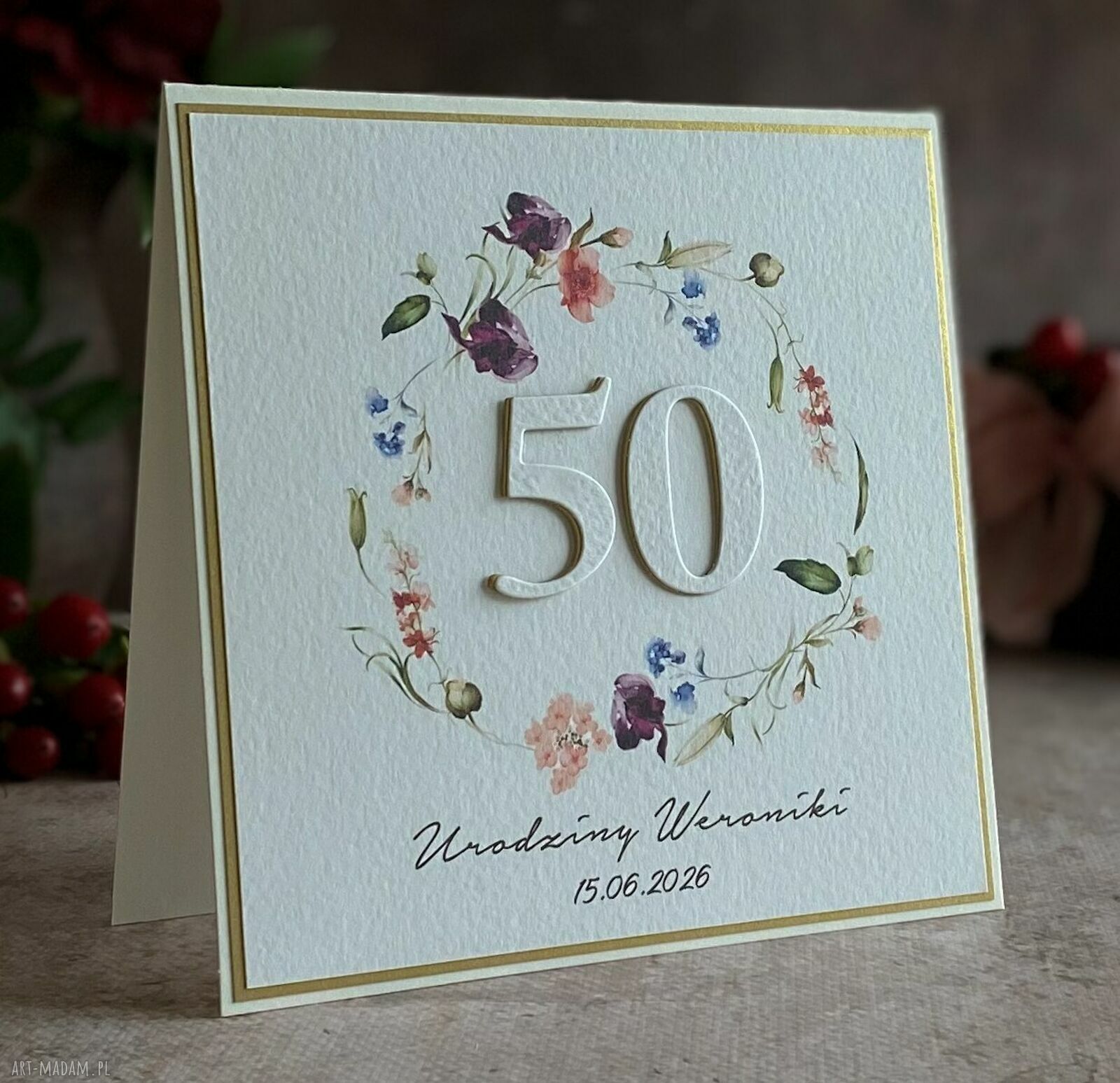 Personalizowana kartka urodzinowa z kopertą prezentową - BE HAPPY na 50 lat