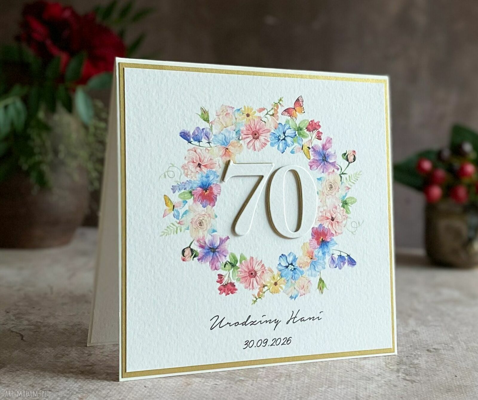 Personalizowana kartka urodzinowa na 70. urodziny z kopertą prezentową