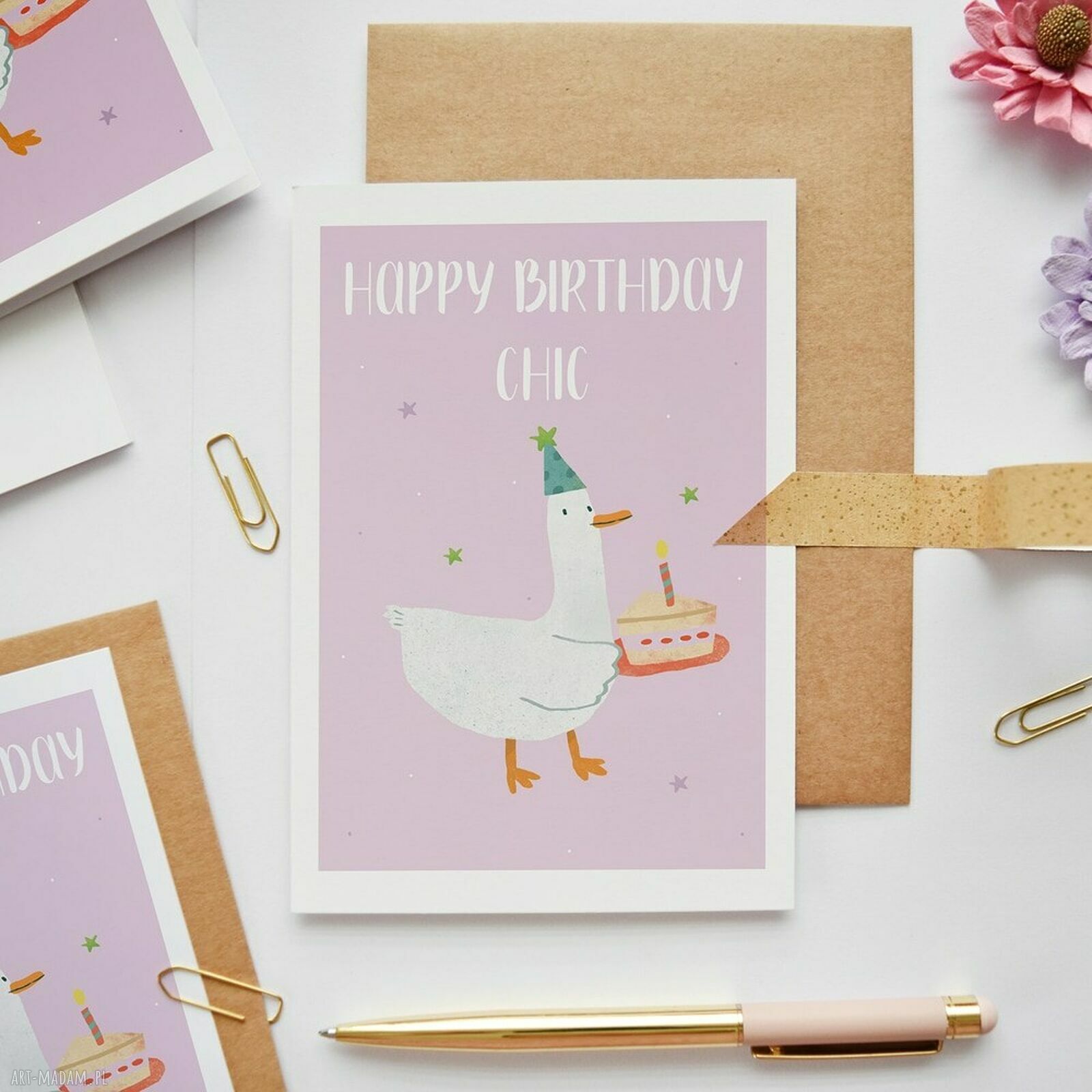 Kartka urodzinowa z gąską „Happy Birthday Chic”