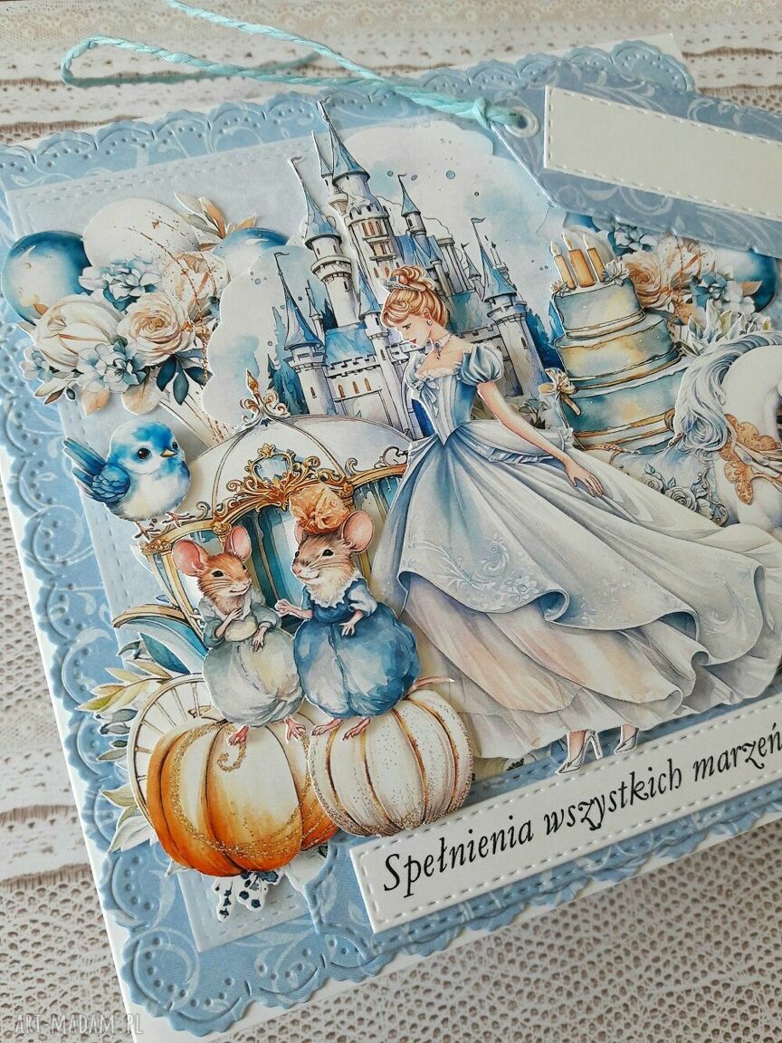 Kartka urodzinowa Kopciuszek - scrapbooking 3D dla dziewczynki
