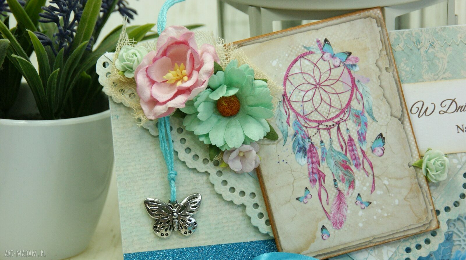 Ręcznie robiona kartka urodzinowa z łapaczem snów Dreamcatcher