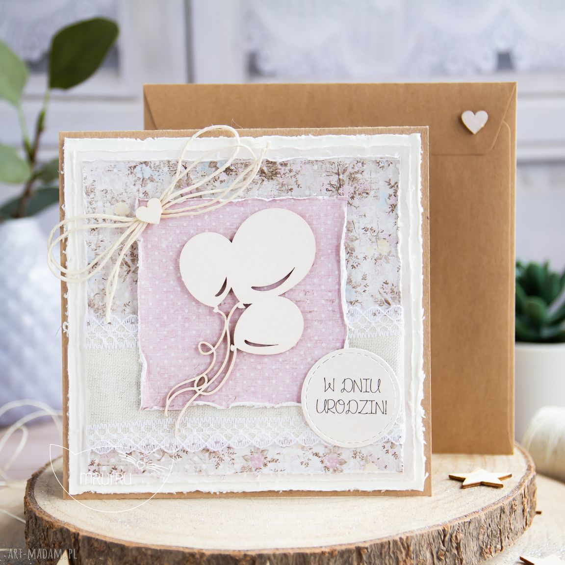 Kartka urodzinowa balonami warstwowa kopercie dla niego urodziny