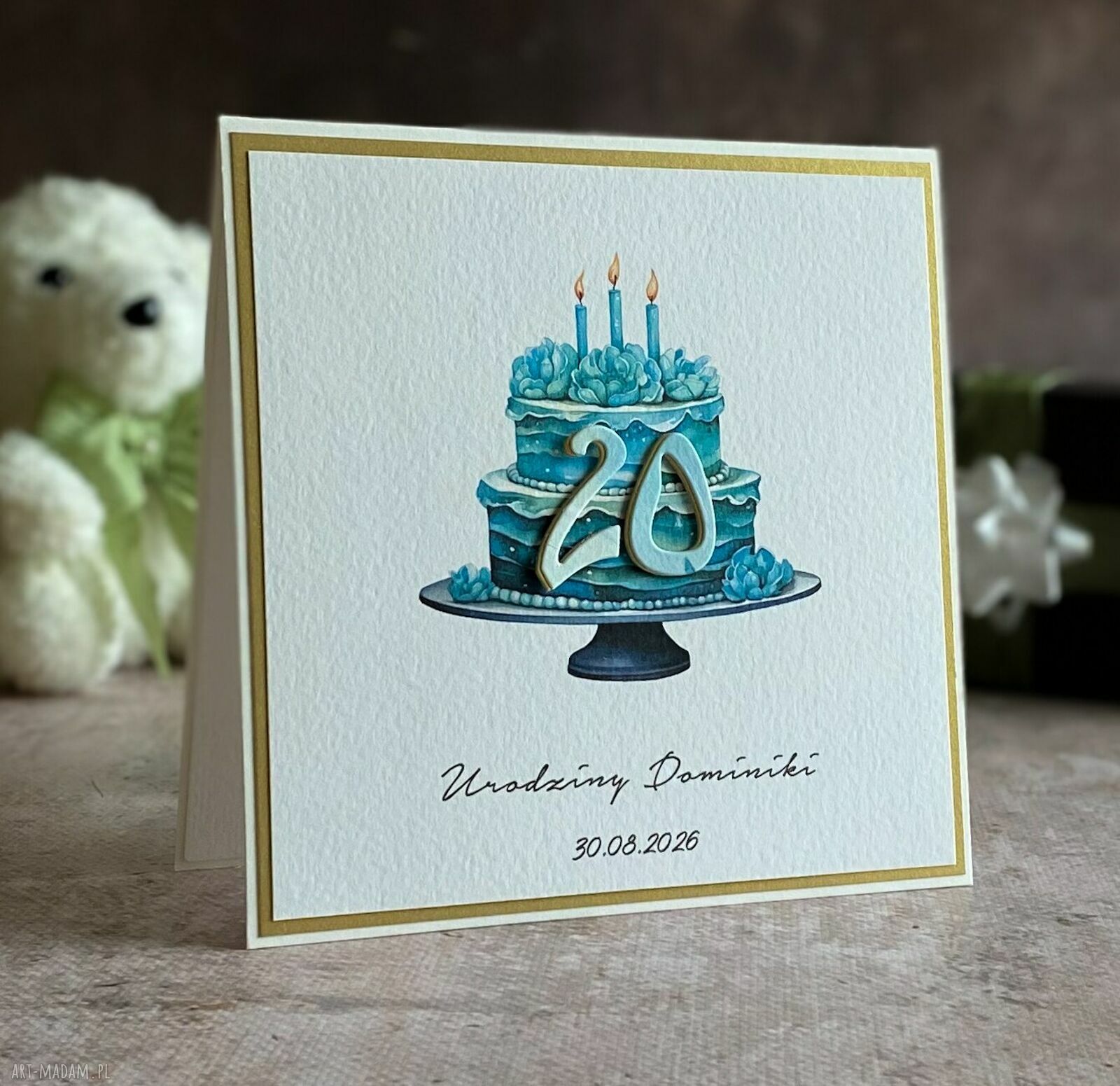 Kartka na 20 urodziny z kopertą prezentową - personalizowany zestaw