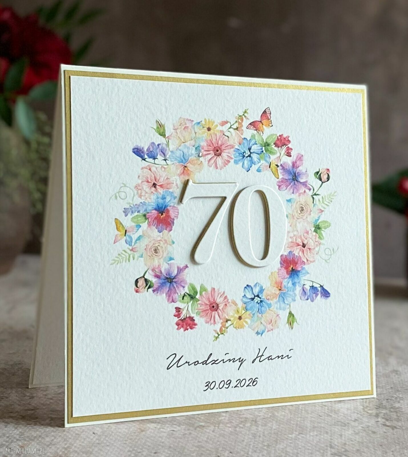 Personalizowana kartka urodzinowa na 70. urodziny z kopertą prezentową