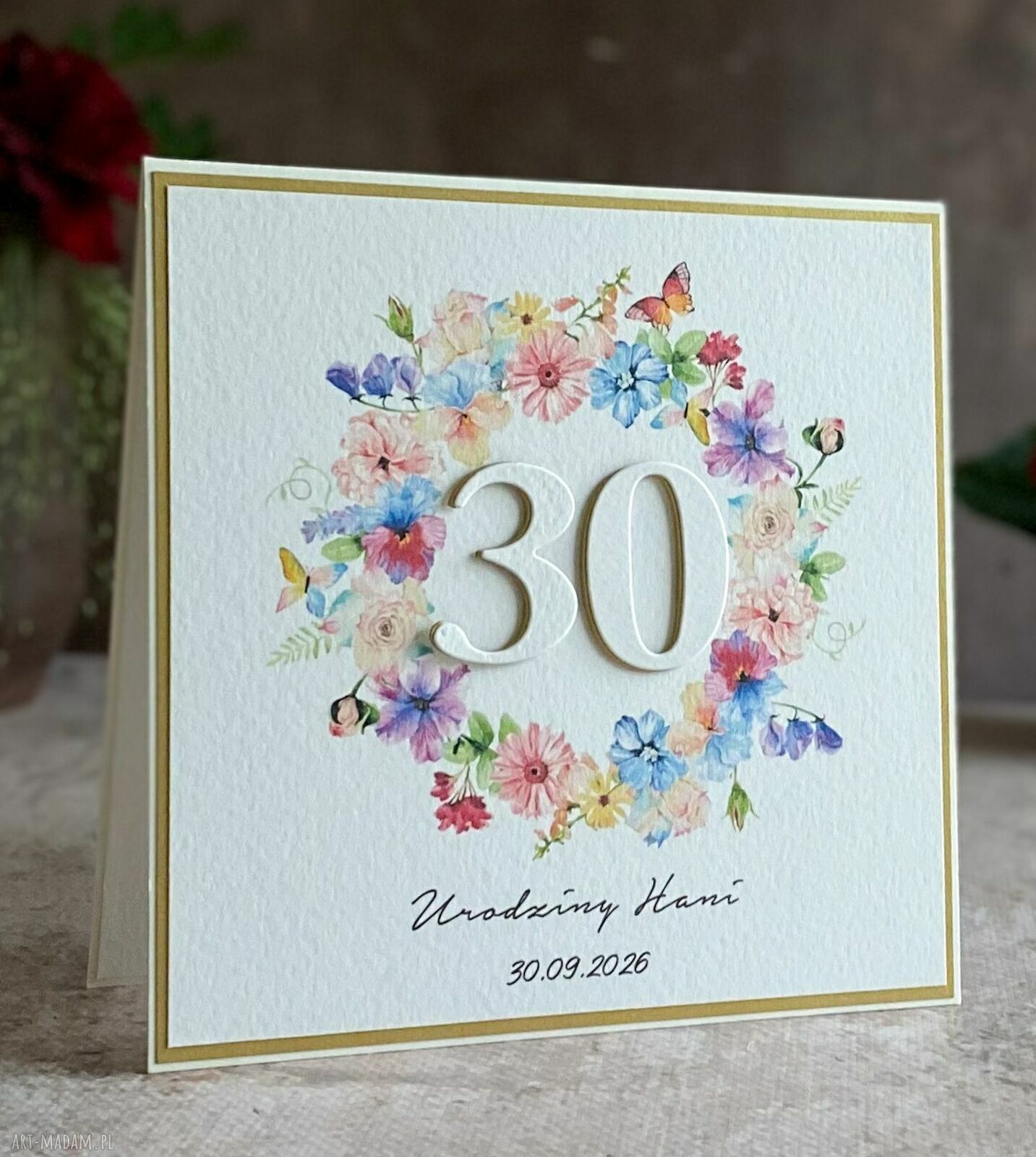 Personalizowana kartka urodzinowa na 30 urodziny z kopertą prezentową BE HAPPY