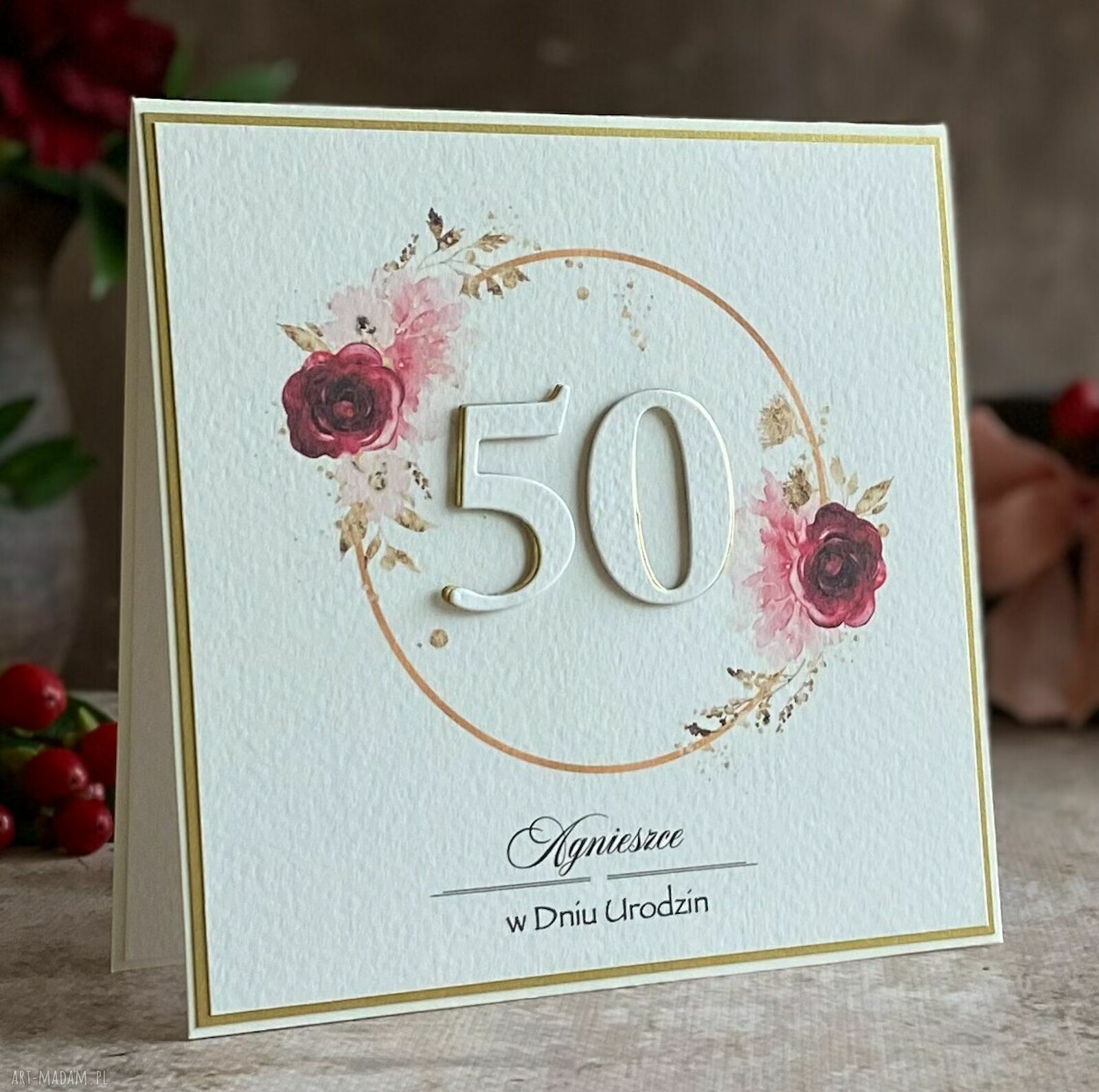 Kartka urodzinowa 50 dla jubilatki z kopertą prezentową - BH 50