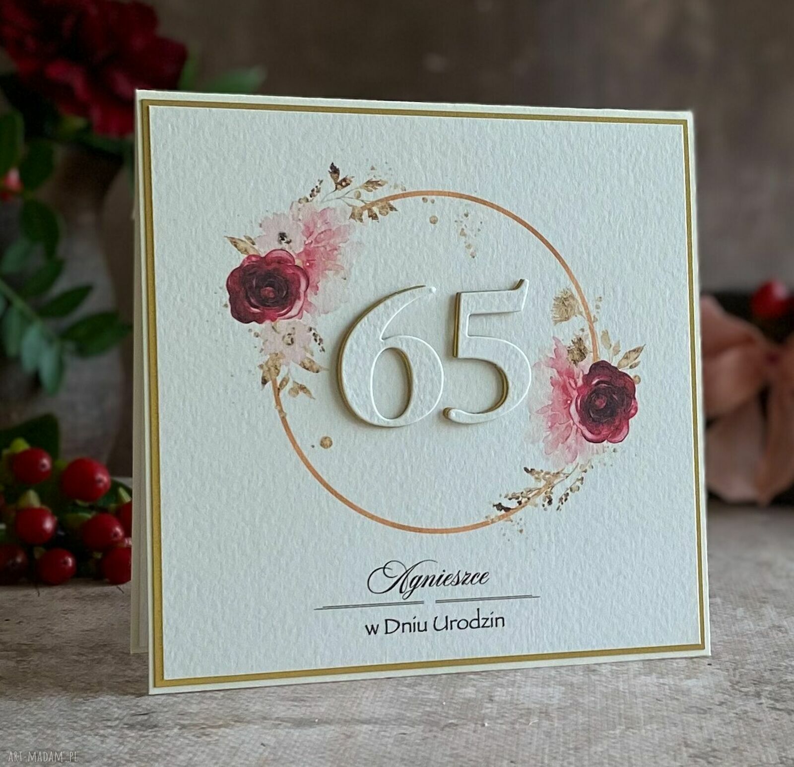 Kartka urodzinowa na 65 lat z kopertą prezentową BH 50A personalizowana