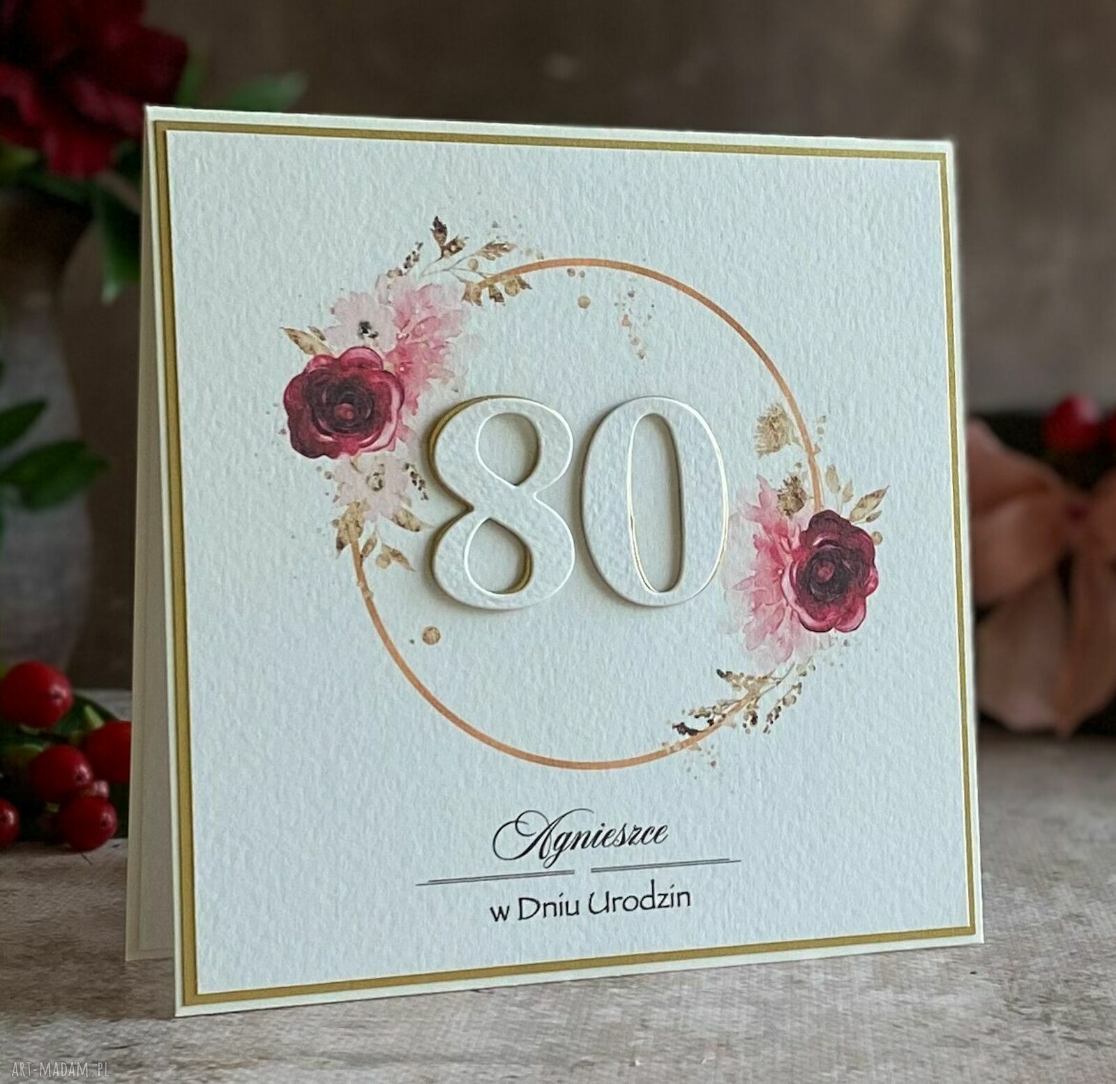 Kartka na 80 urodziny z kopertą prezentową BH 50B - personalizowany zestaw
