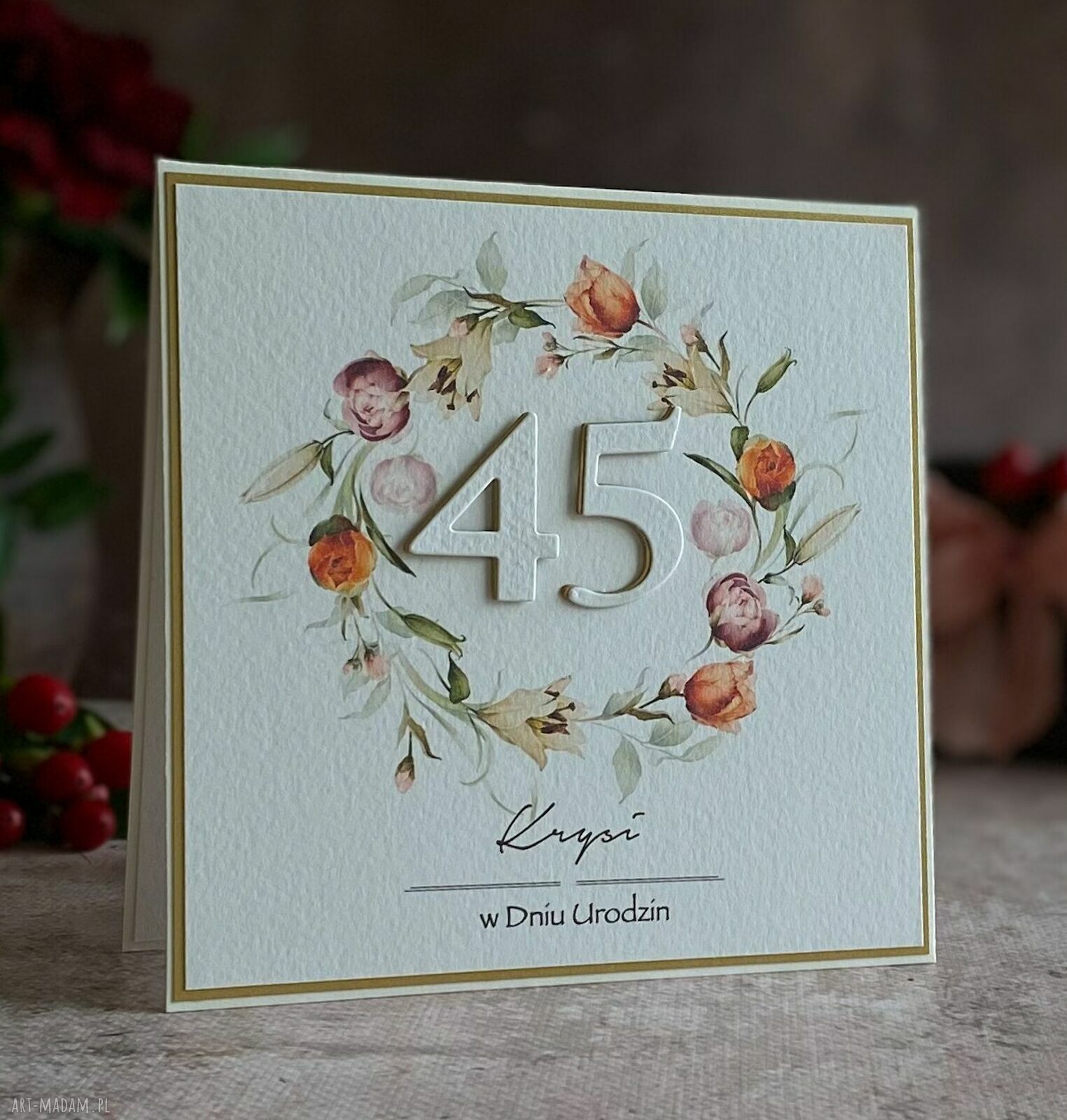 Personalizowana kartka urodzinowa z kopertą prezentową - 45 urodziny