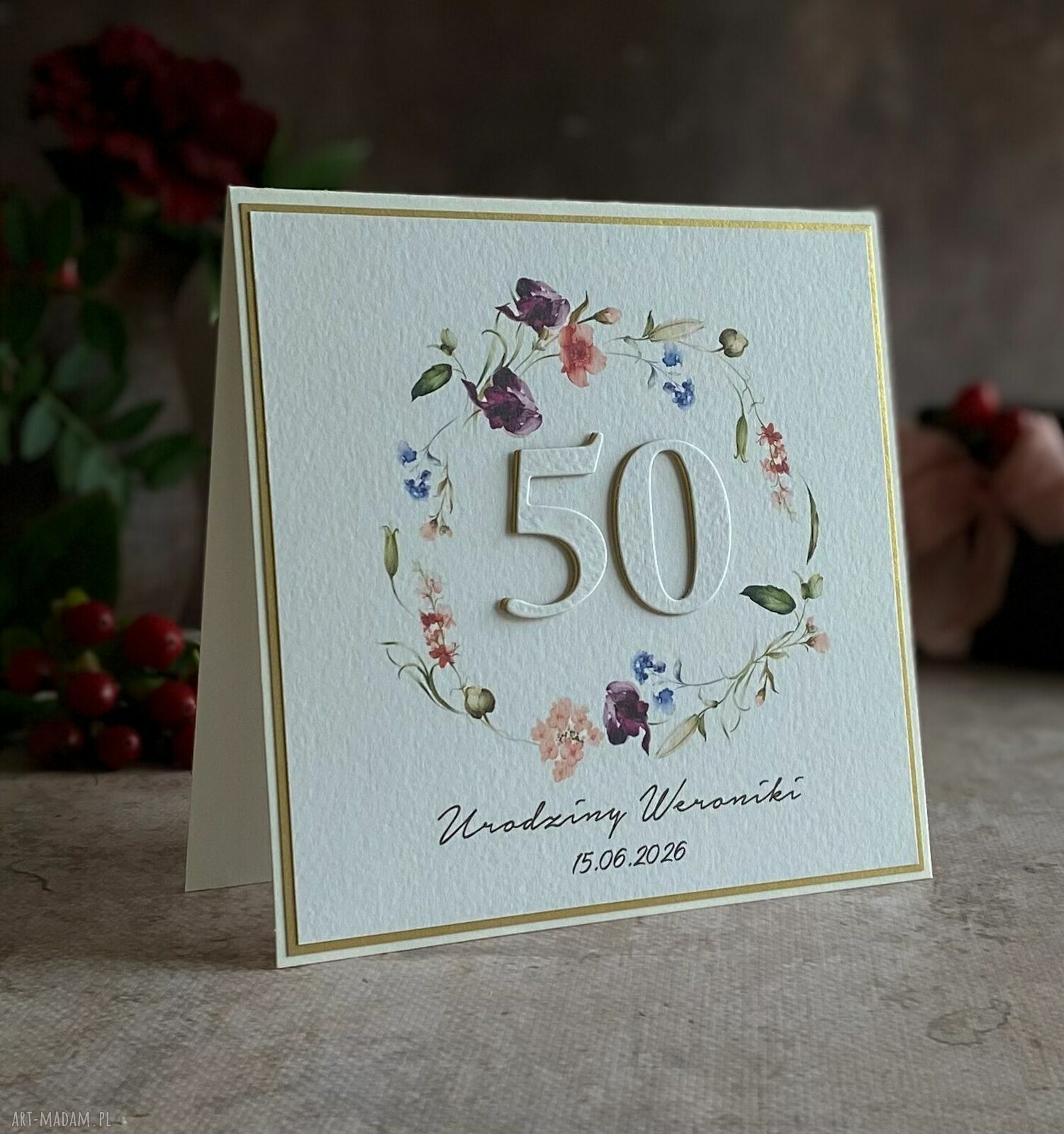 Personalizowana kartka urodzinowa z kopertą prezentową - BE HAPPY na 50 lat