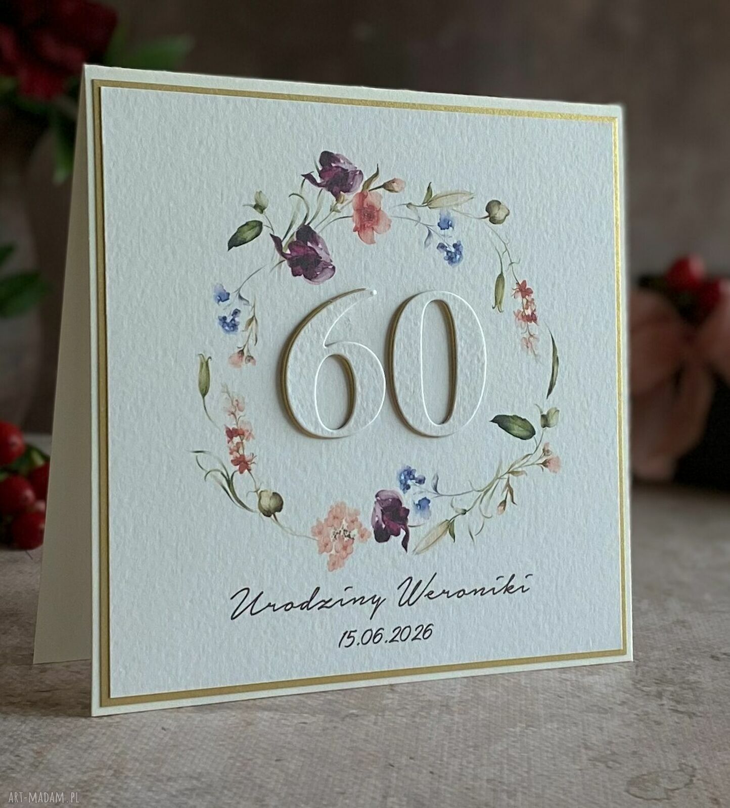 Kartka urodzinowa z kopertą prezentową BE HAPPY BH 70A - 60 urodziny