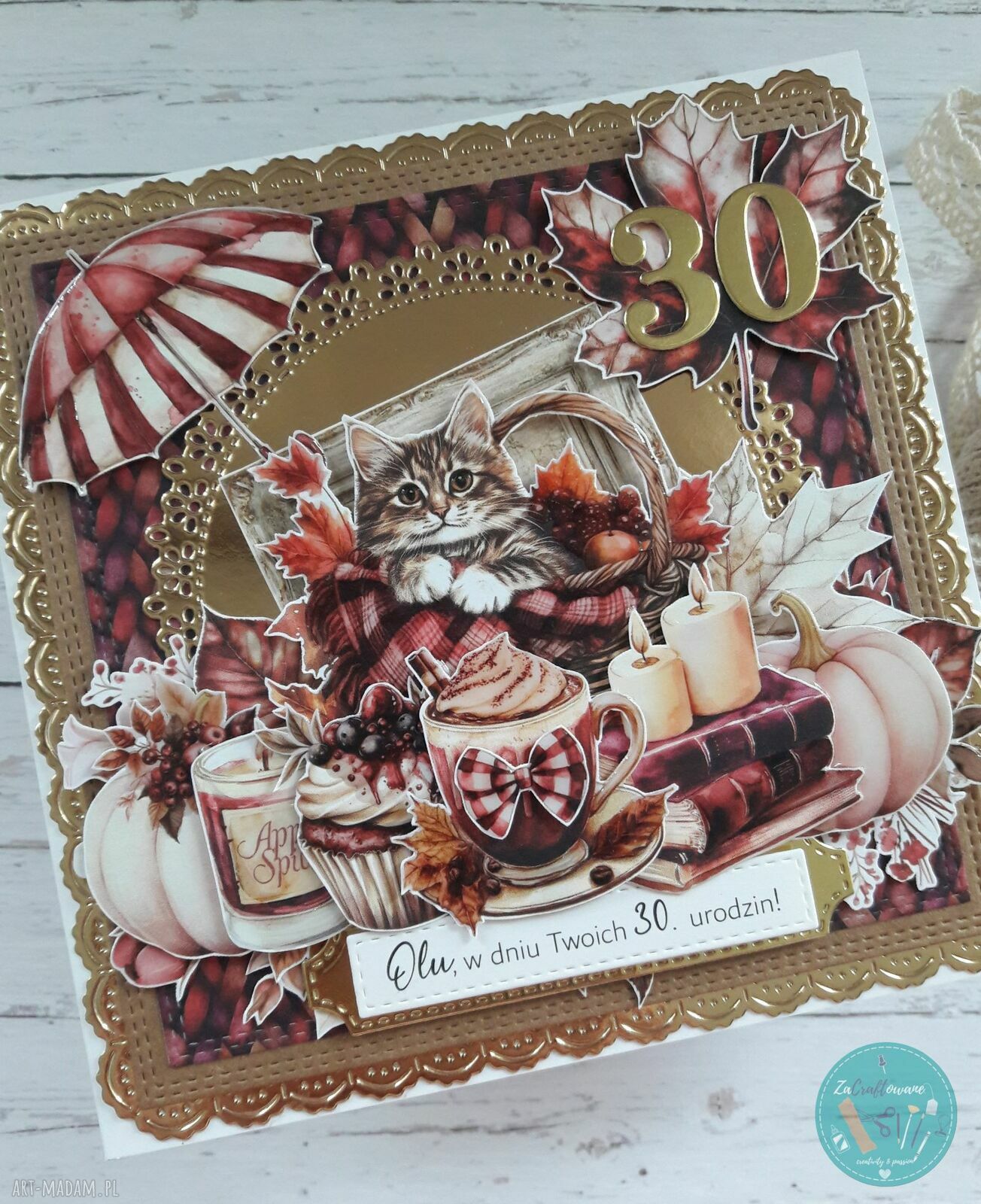 Personalizowana kartka urodzinowa z kotem handmade