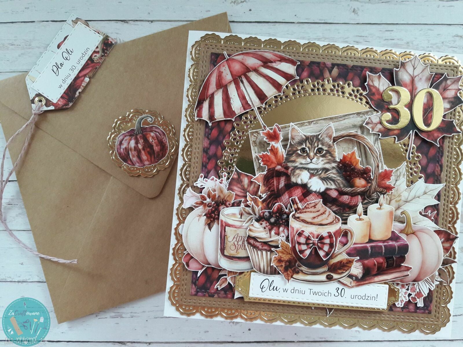 Personalizowana kartka urodzinowa z kotem handmade