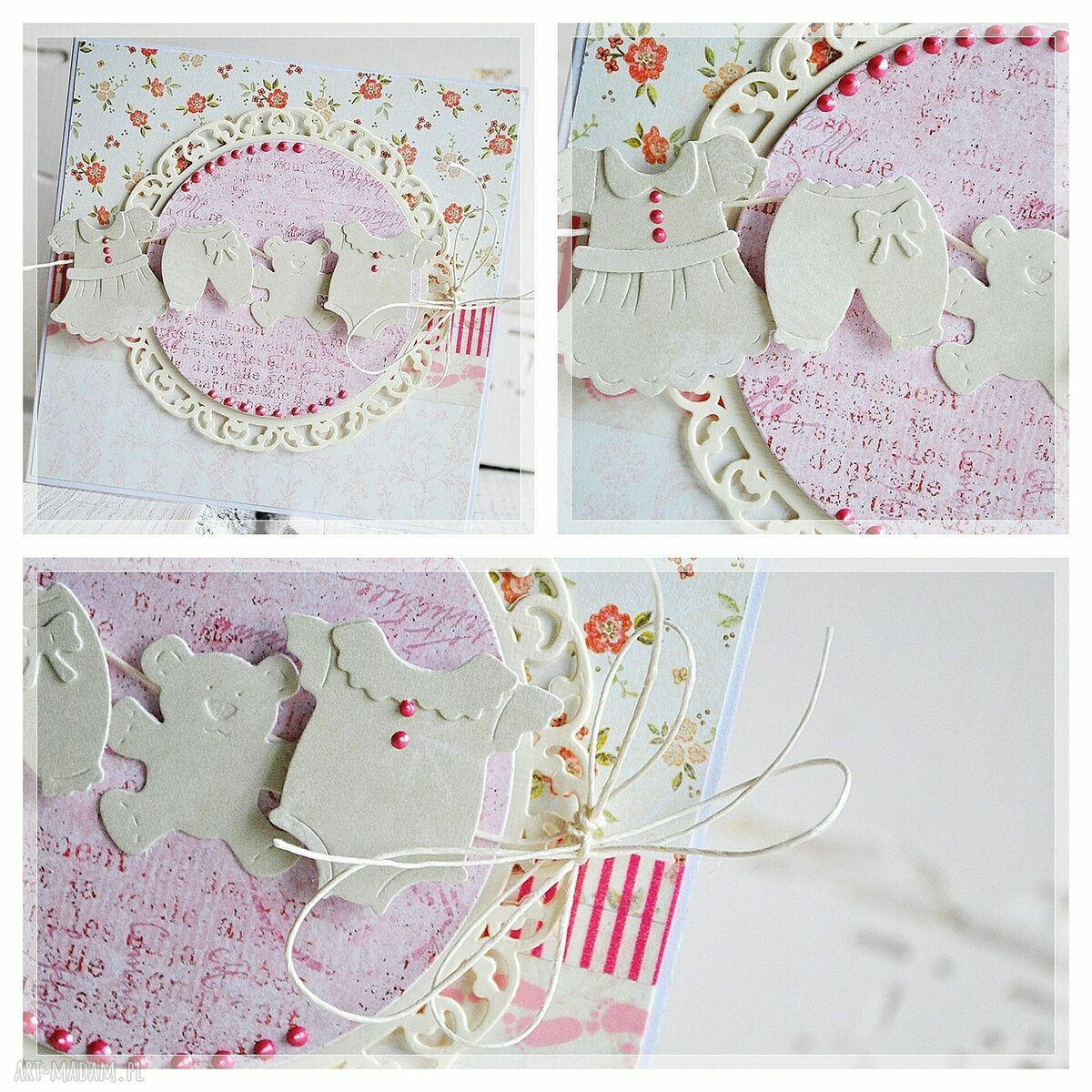 Różowa kartka urodzinowa i gratulacyjna - handmade scrapbooking