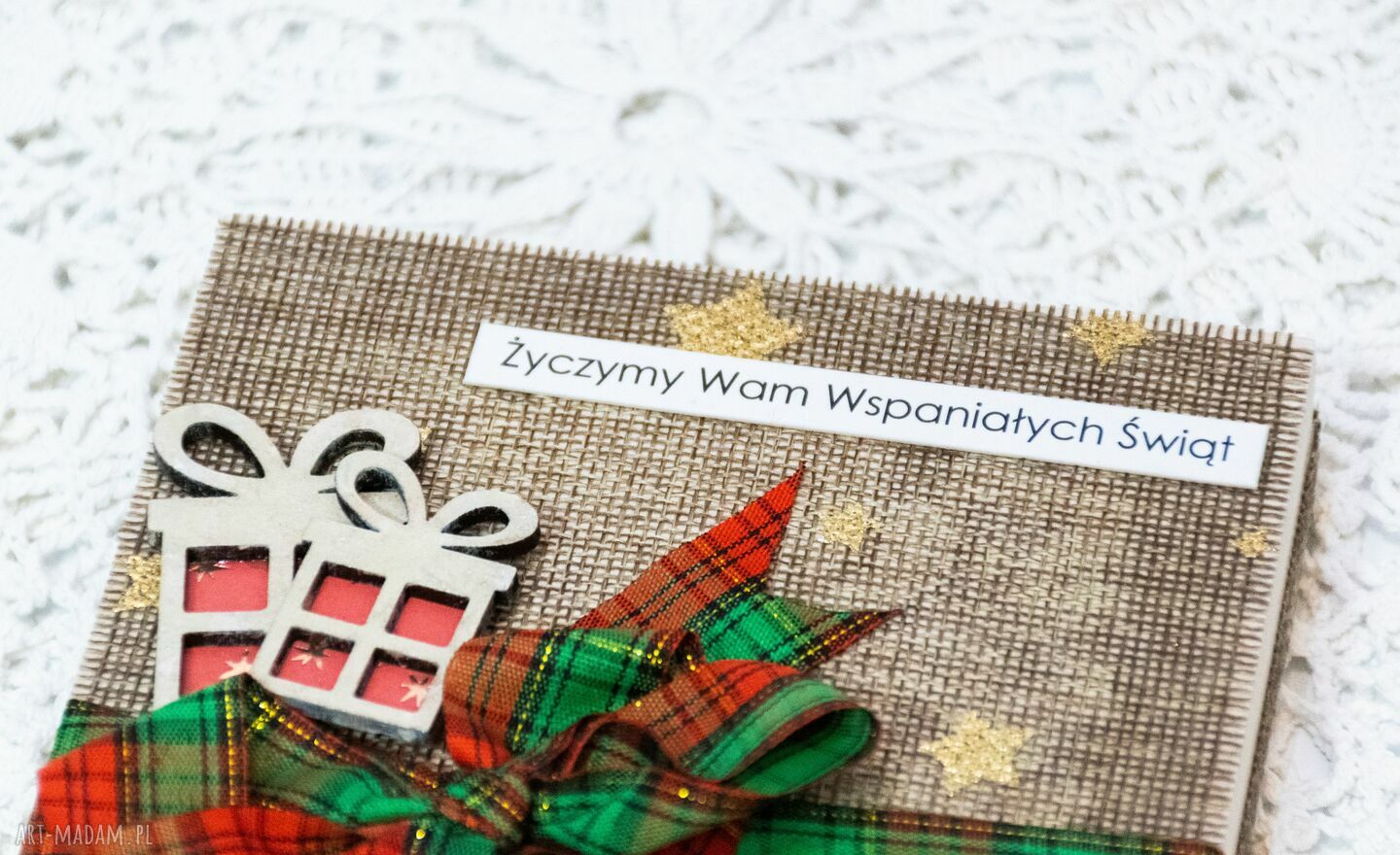 Świąteczna kartka w drewnianym pudełku - Wspaniałych Świąt