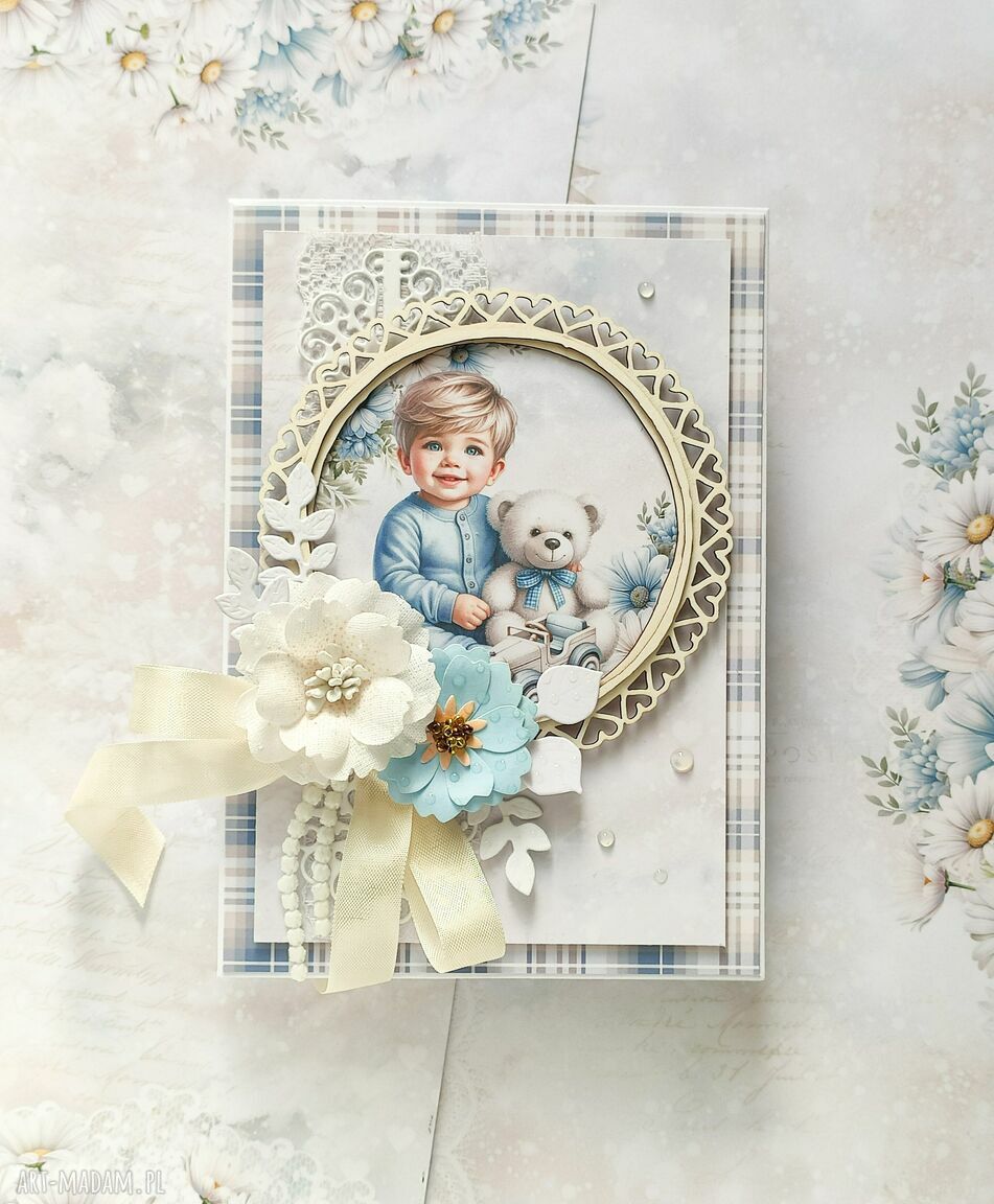 scrapbooking kartki: Kartka w ozdobnym pudełku dla chłopca handmade