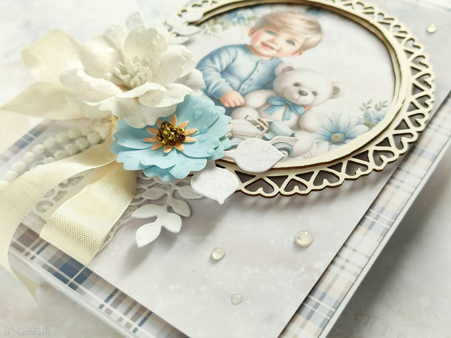 scrapbooking kartki: Kartka w ozdobnym pudełku dla chłopca handmade