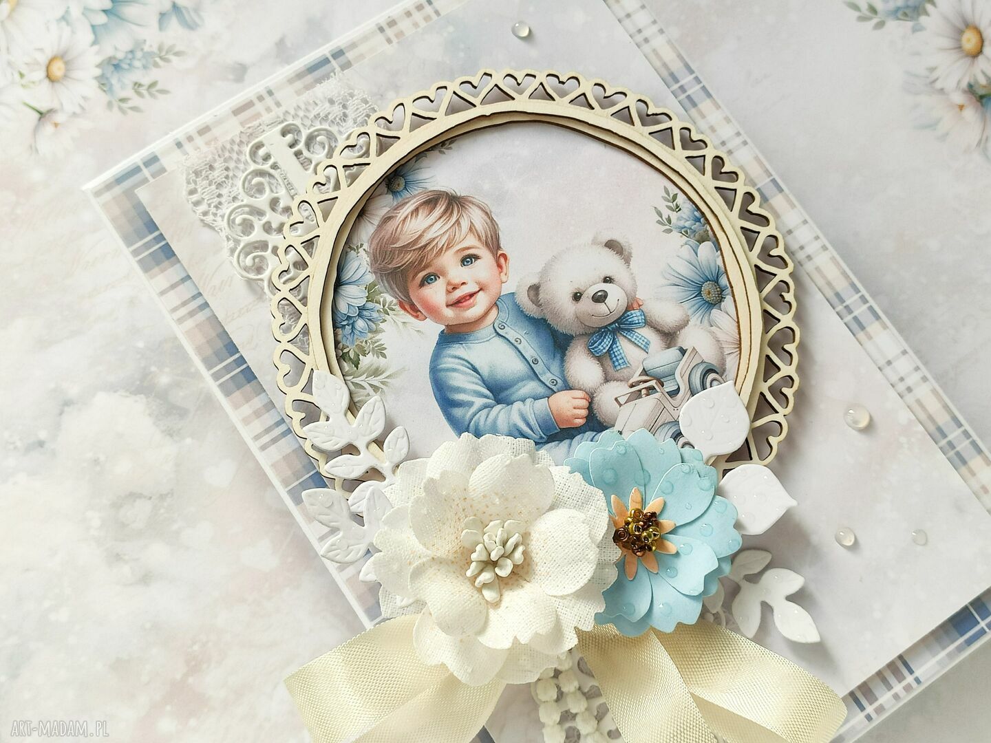 scrapbooking kartki: Kartka w ozdobnym pudełku dla chłopca handmade
