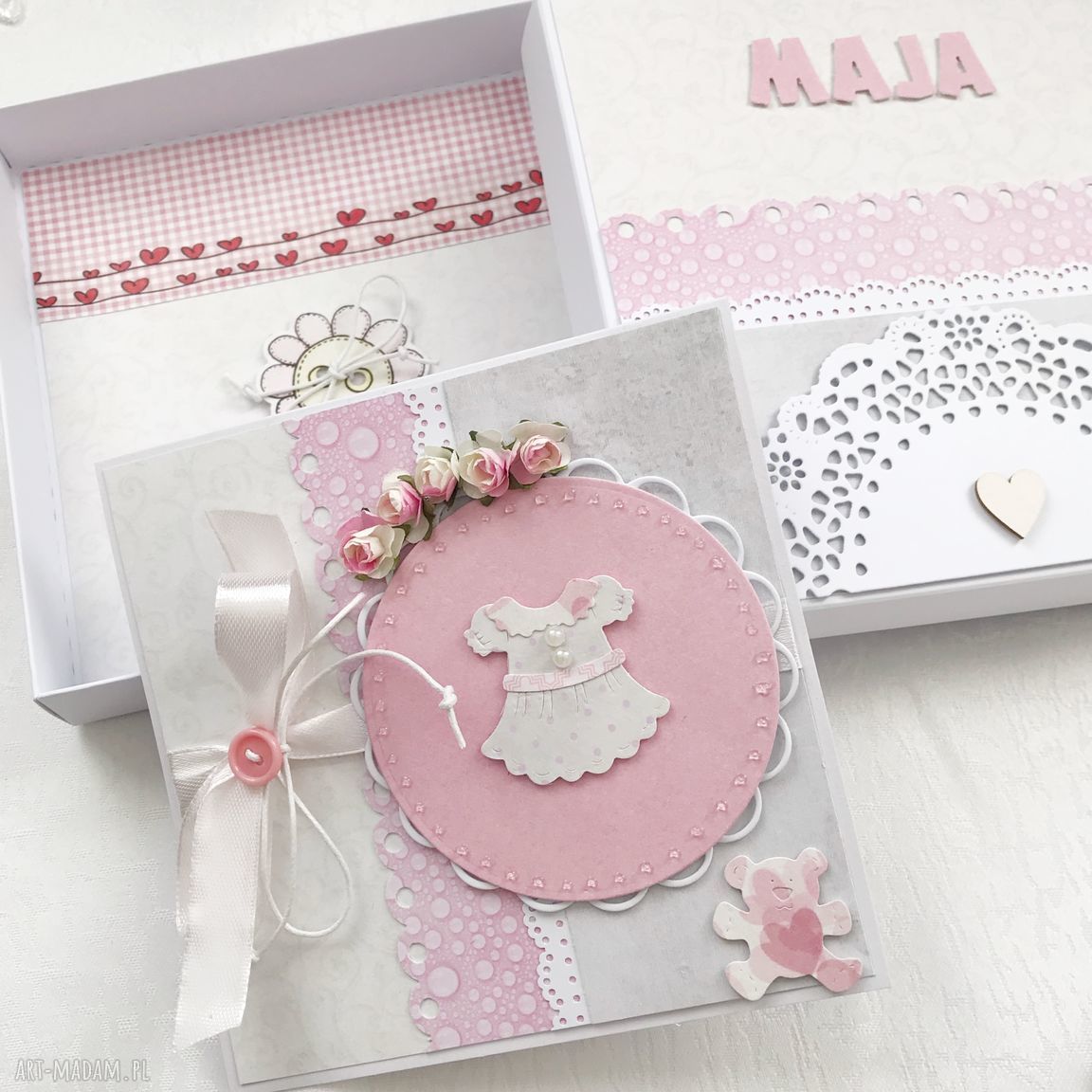 scrapbooking kartki: Kartka w pudełku dla dziewczynki Ręcznie zrobione