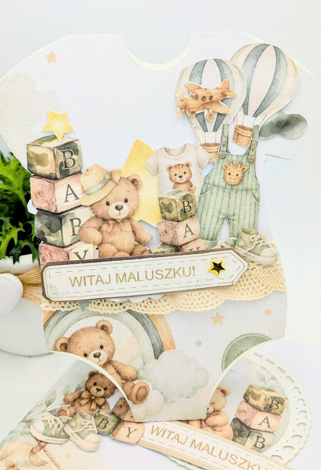 Kartka na narodziny chłopca w pudełku - Witaj Maluszku (body 3D)