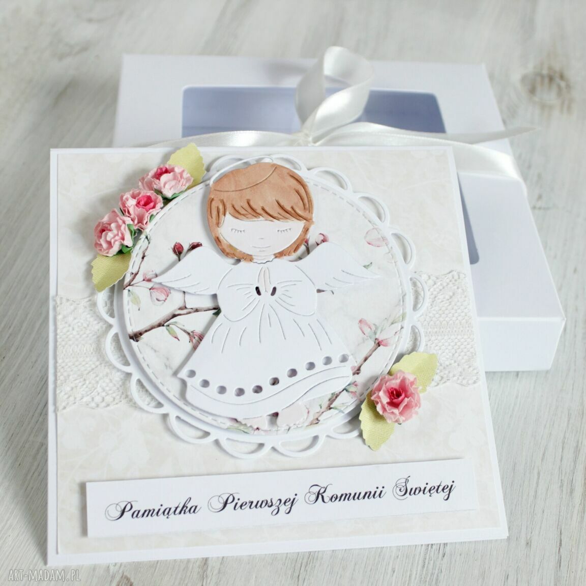 pomysł na upominki: Kartka w pudełku komunia święta Ręcznie zrobione