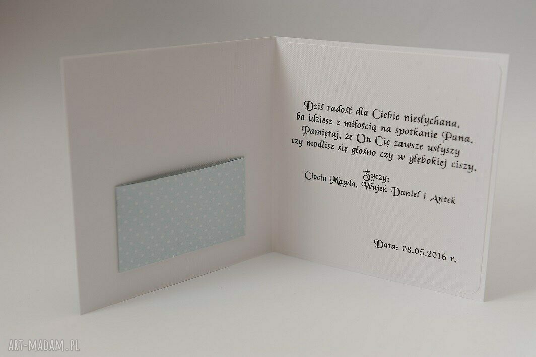 Kartka w pudełku na Komunię - ręcznie robiona i personalizowana