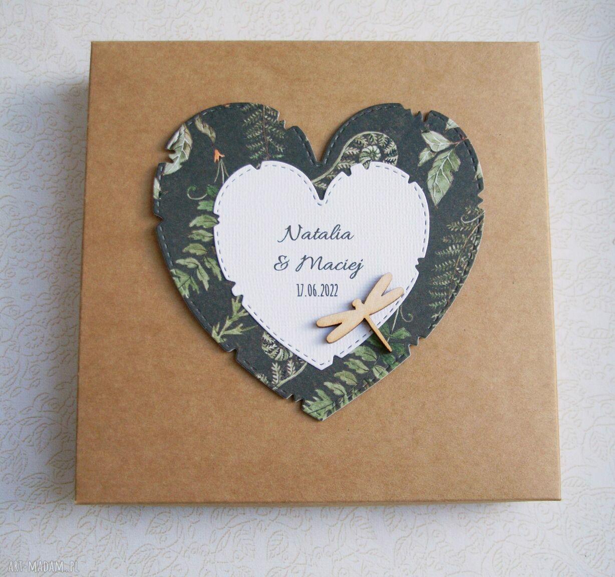 Ślubna kartka w pudełku Las - personalizowana handmade