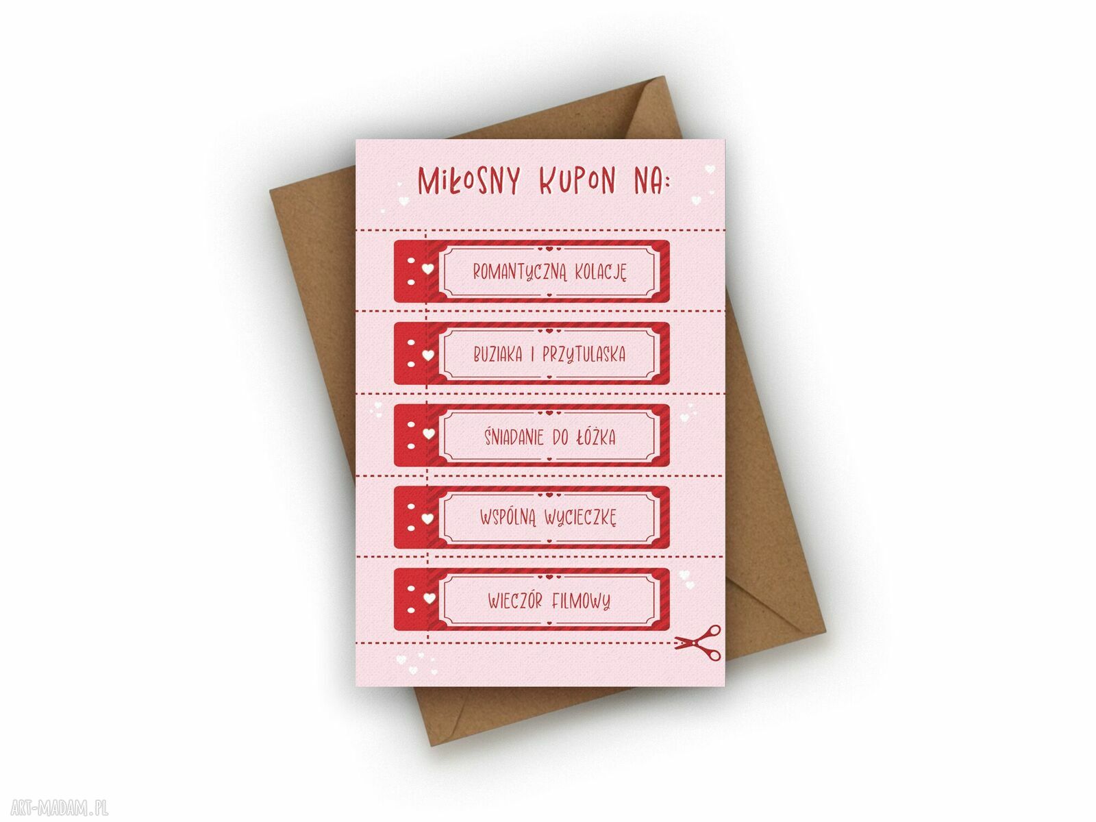 Kartka walentynkowa Miłosne kupony - z kopertą B6