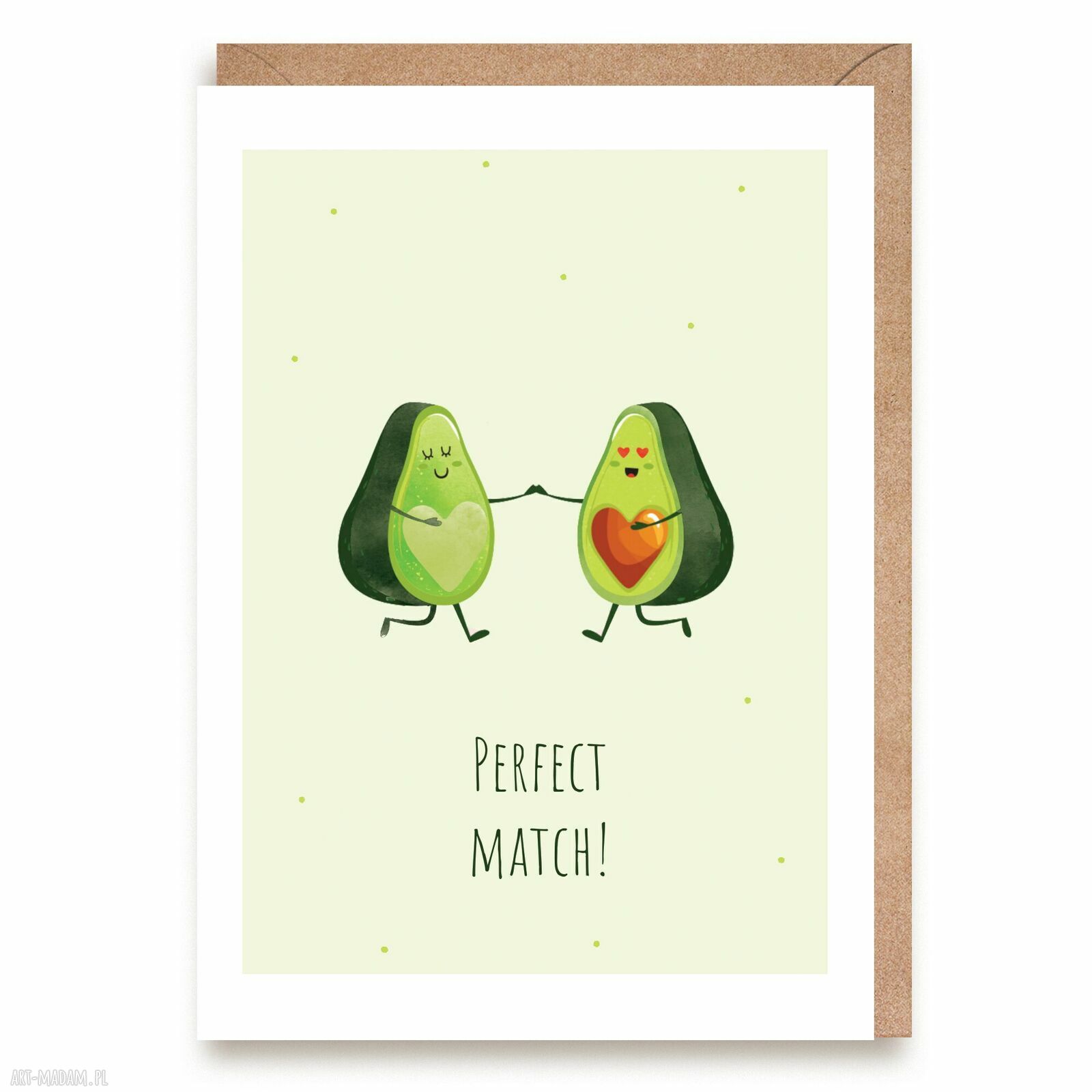 Kartka walentynkowa z awokado - romantyczny karnet miłosny z napisem Perfect match