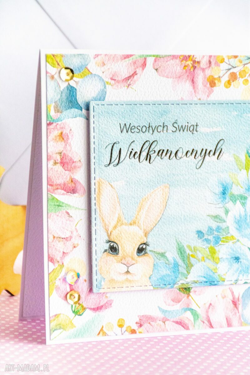 Kartka wielkanocna Wesołych Świąt Wielkanocnych - pastelowy króliczek