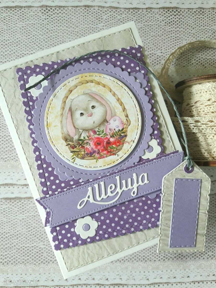 Ręcznie robiona kartka wielkanocna z króliczkiem - scrapbooking 3D