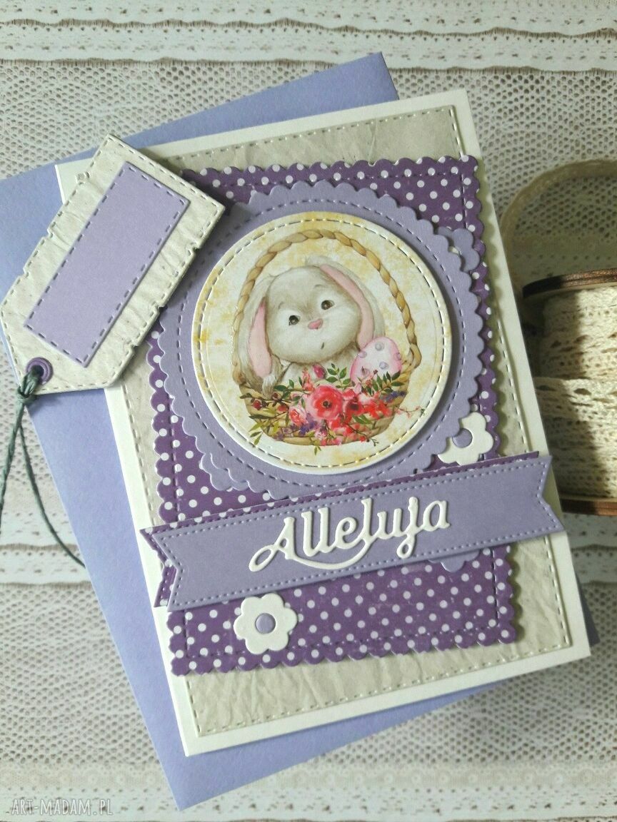 Ręcznie robiona kartka wielkanocna z króliczkiem - scrapbooking 3D