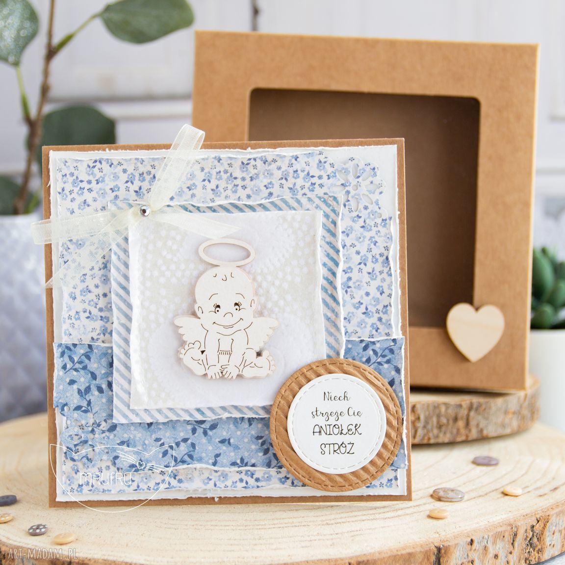 Kartka aniołkiem stróżem narodziny chrzest roczek urodziny