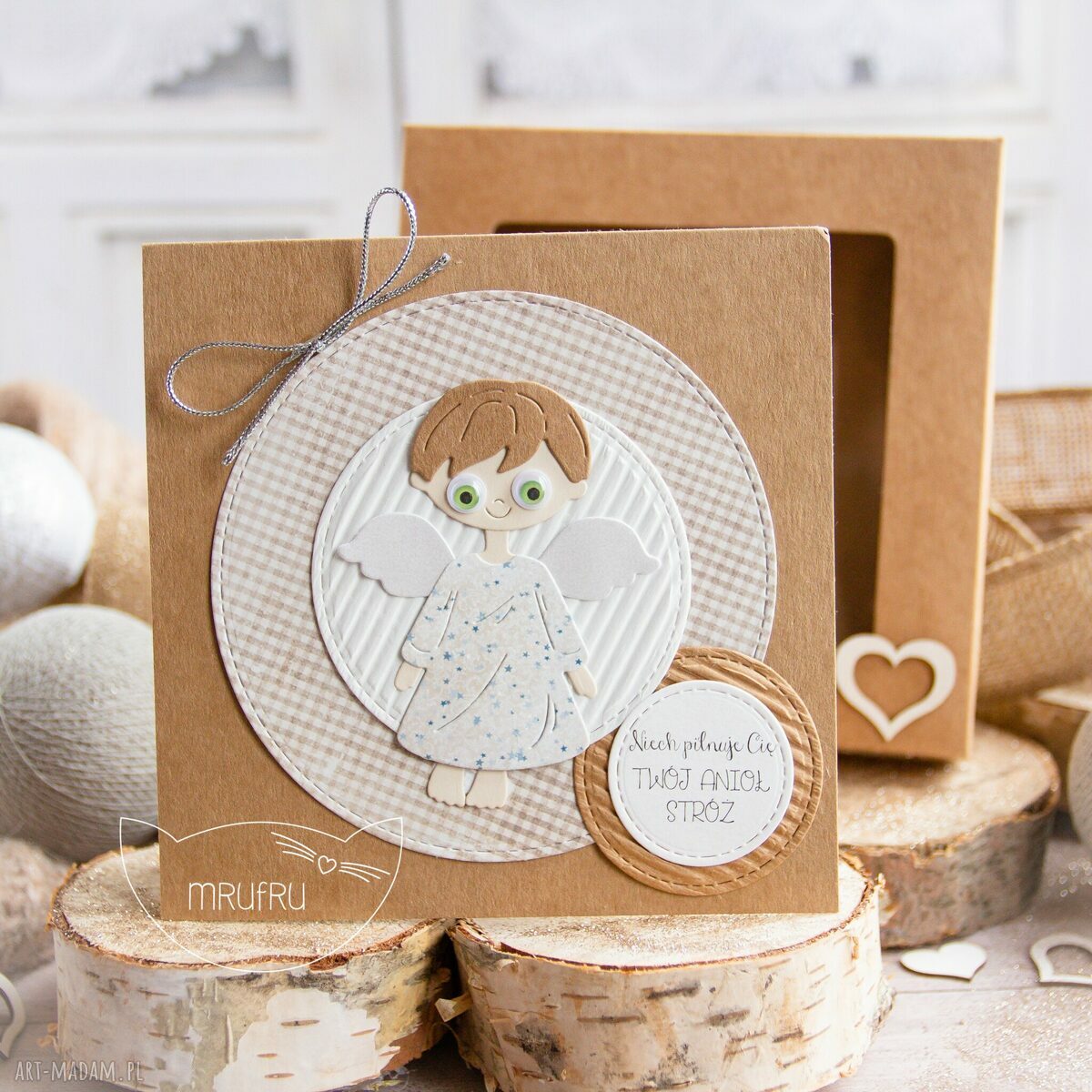 Kartka aniołkiem stróżem pudełeczku szybką personalizowana treść