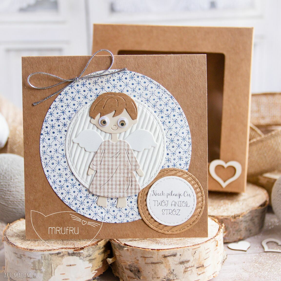 Kartka aniołkiem stróżem pudełeczku szybką personalizowana treść