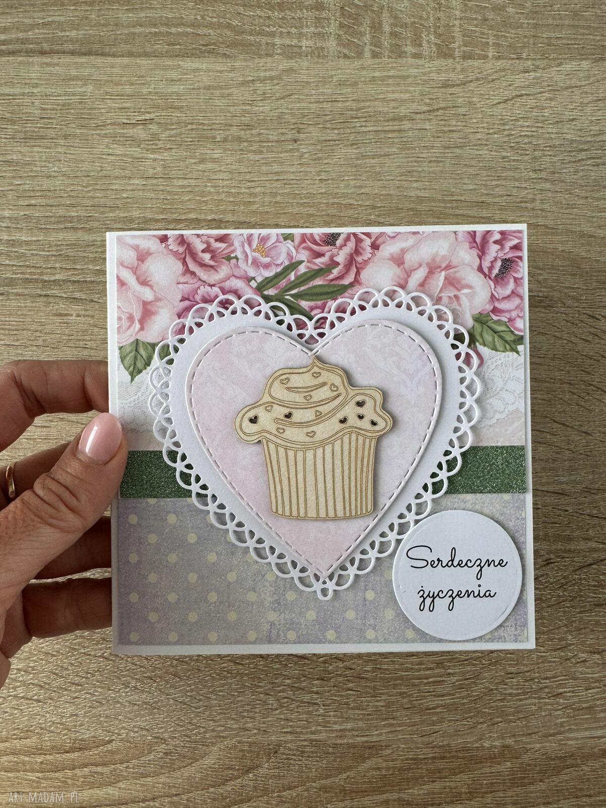 kartki: Kartka z babeczką ręcznie zrobione