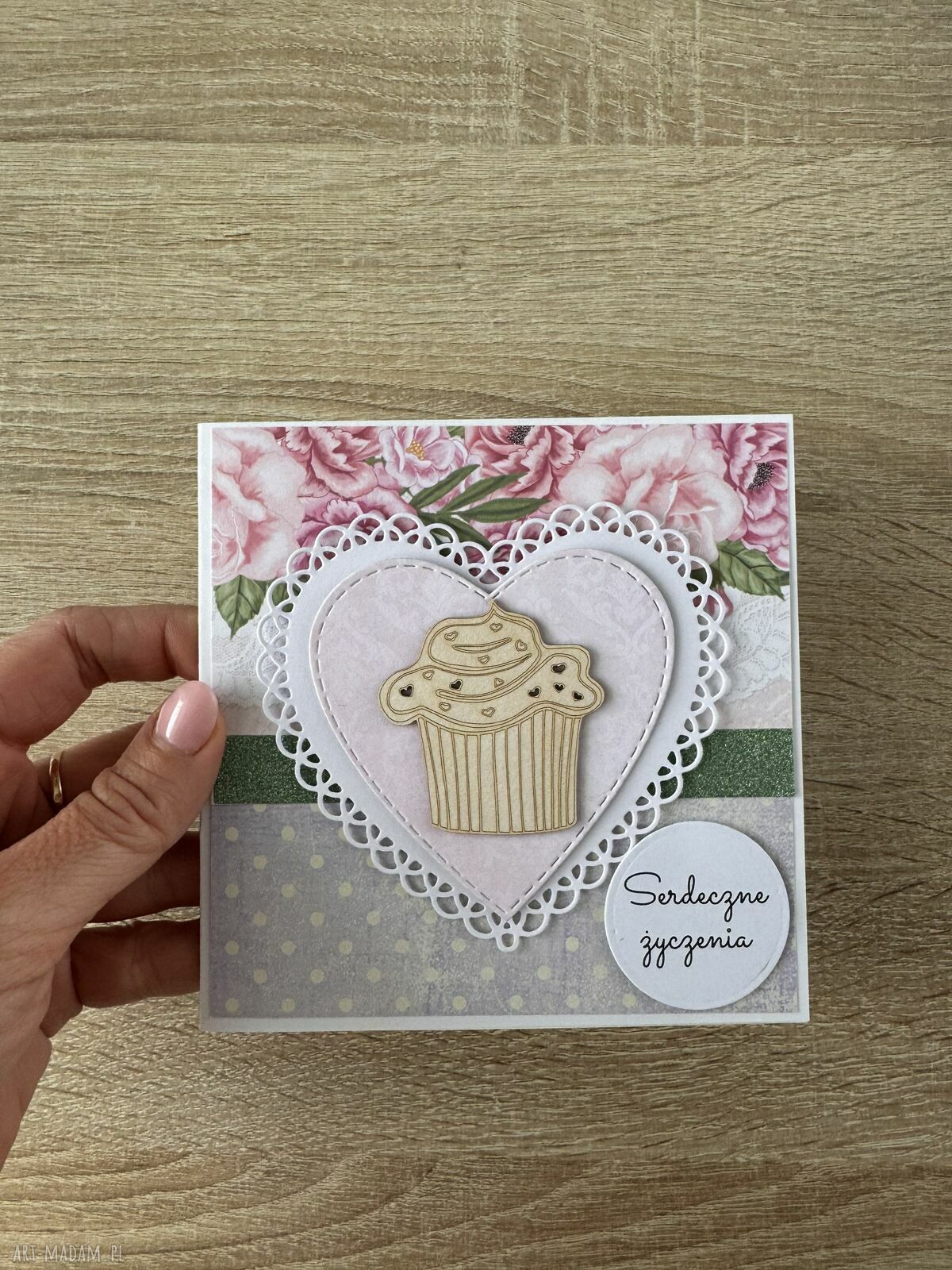 kartki: Kartka z babeczką ręcznie zrobione