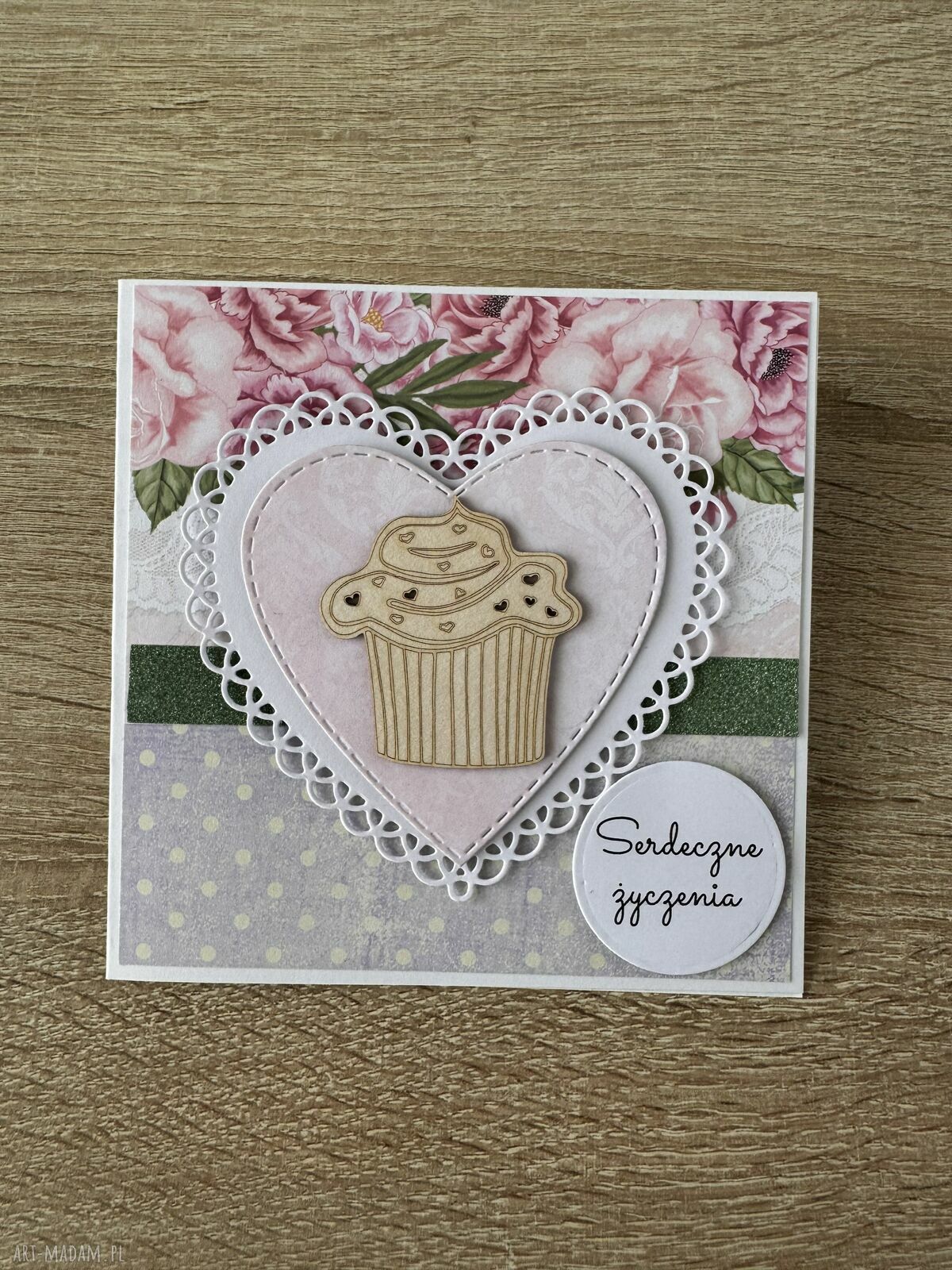 kartki: Kartka z babeczką ręcznie zrobione